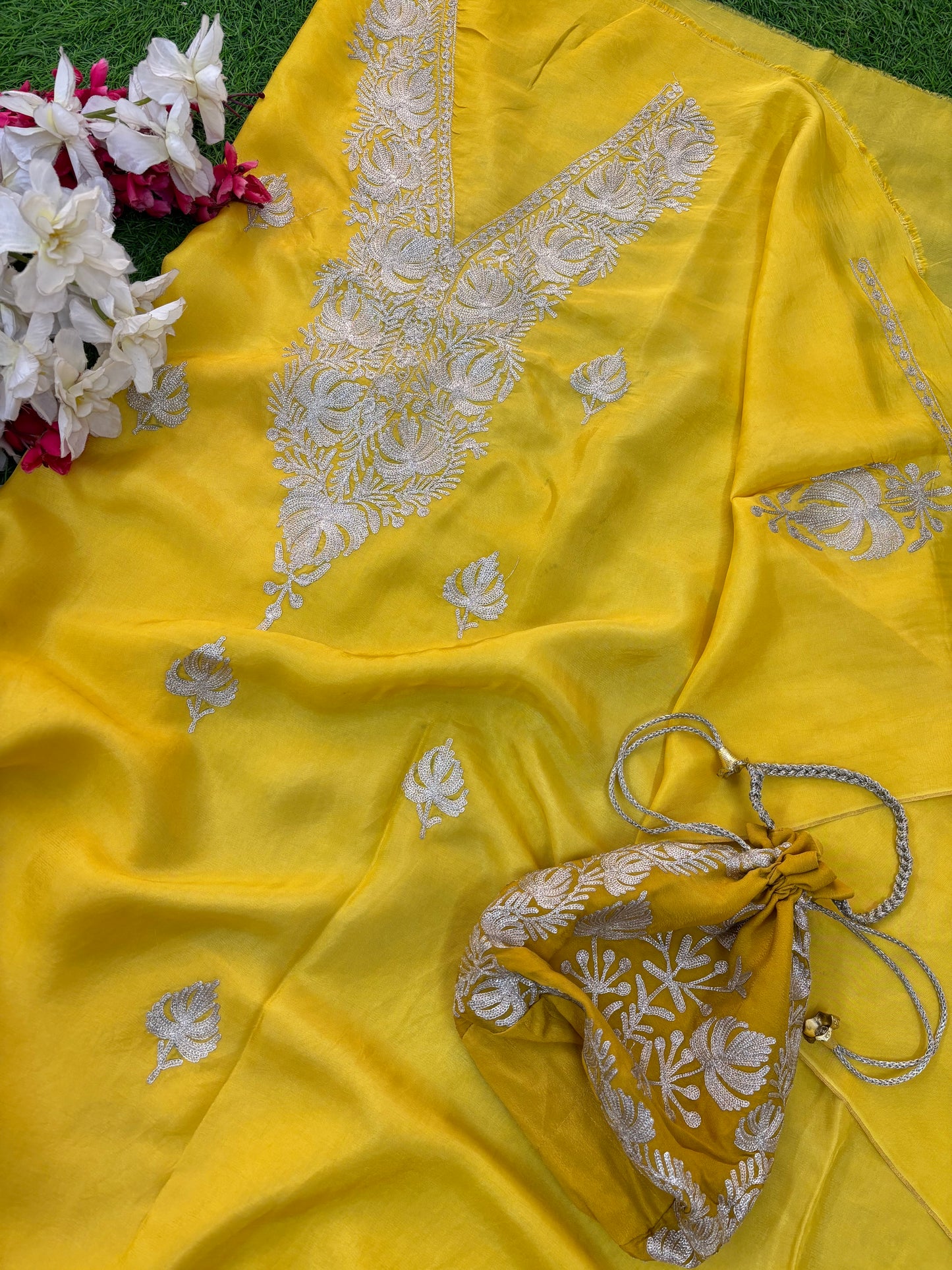 Sanam Silk Kashmiri Suit with Potli