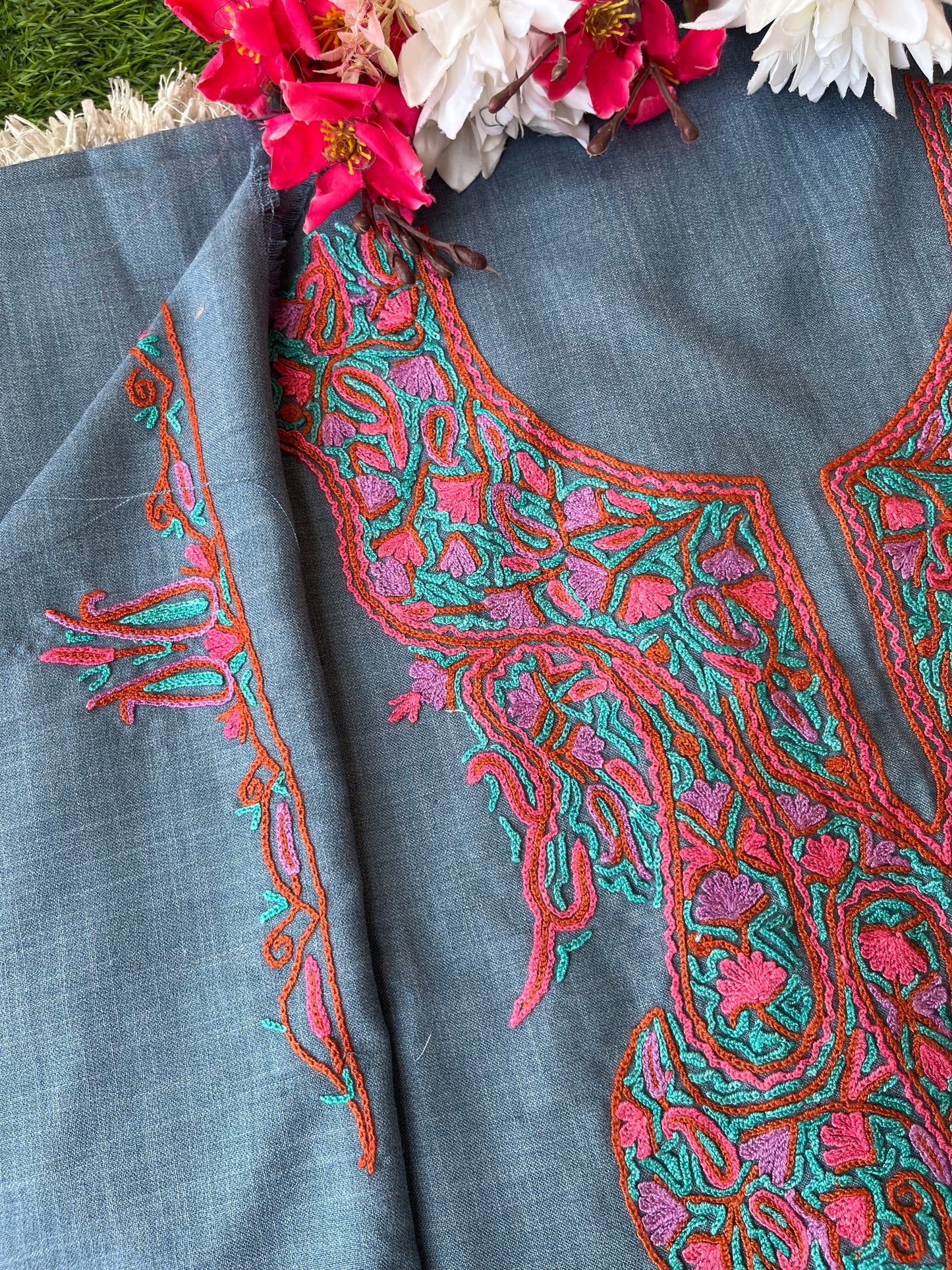 Grey Cotton Two Piece Suit (Hand Embroidered