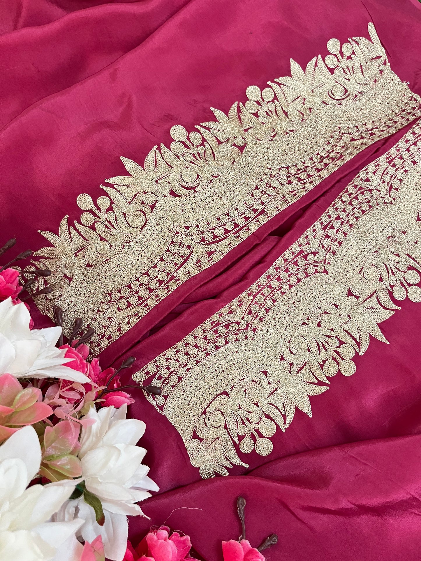 Fuchsia Pink Crape Kashmiri Suit