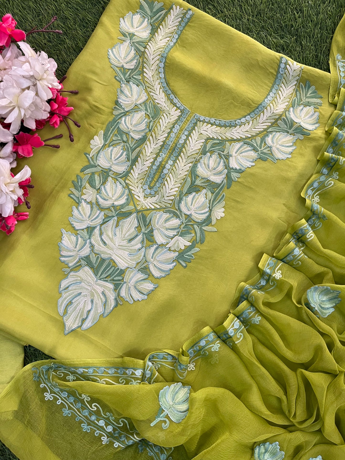 Lime Green Opada Silk Kashmiri Suit