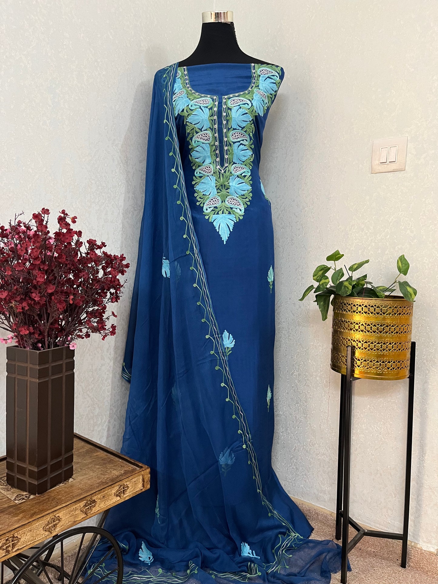 Blue Opada Silk Kashmiri Suits