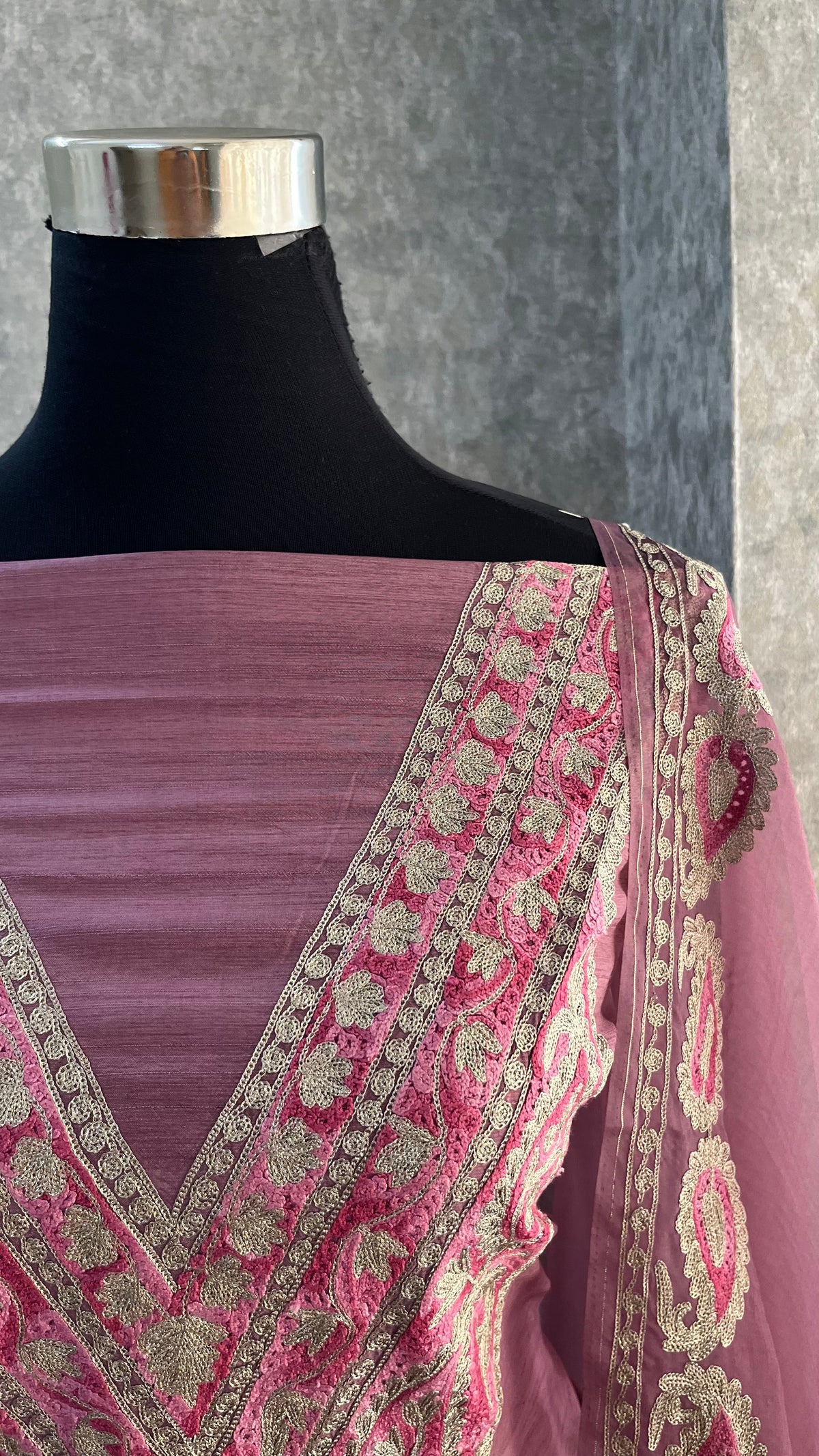 Mauve Russian Silk Kashmiri Suit