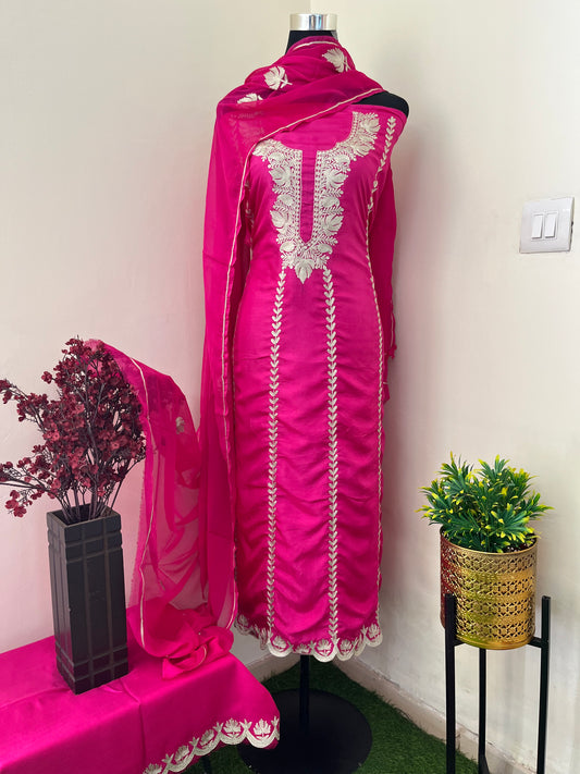 Sanam’ Hot Pink Silk Tilla Embroidered Suit material