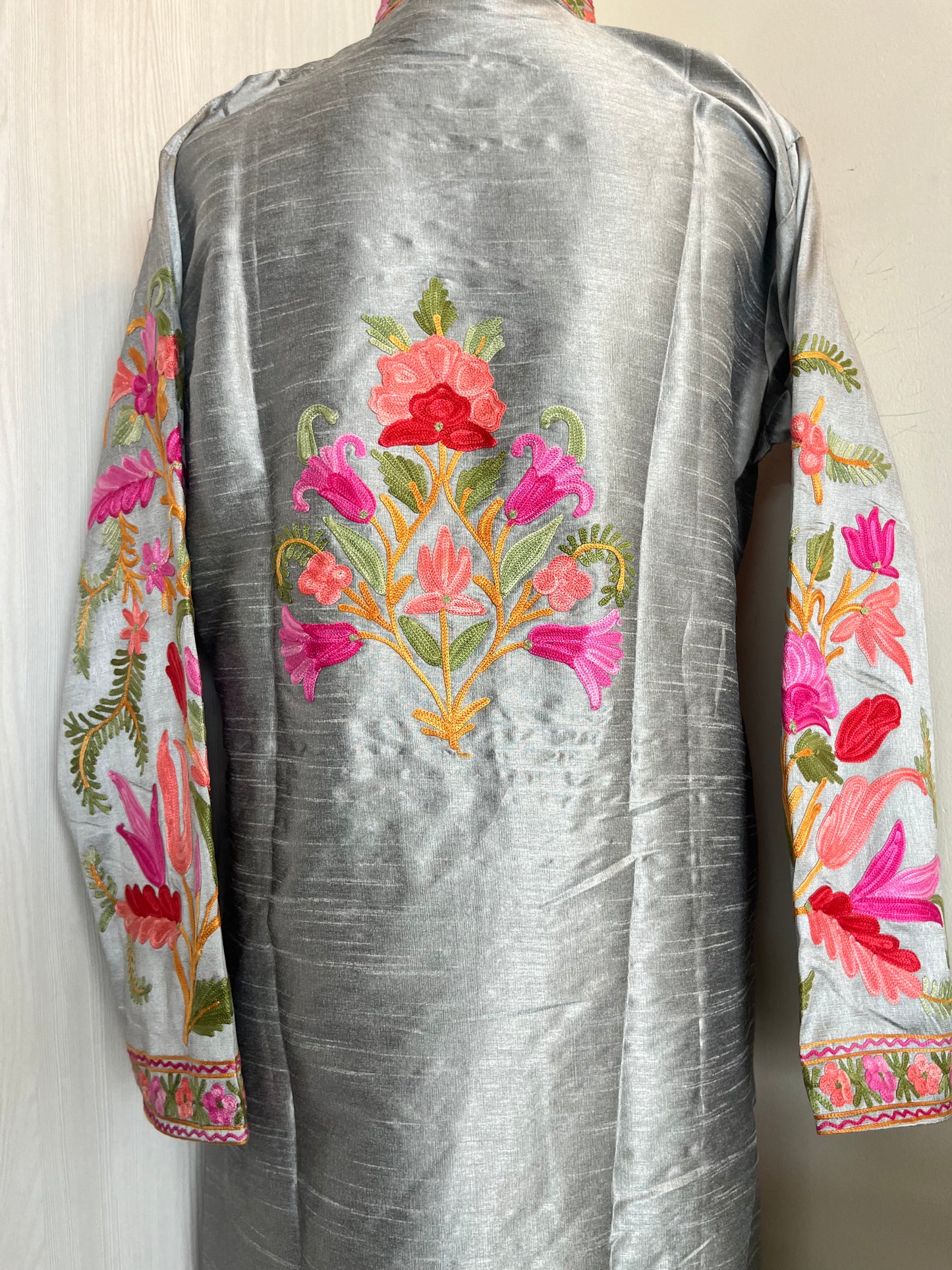 Silver Aari  Embroidered Silk Jacket ‘L/XL’