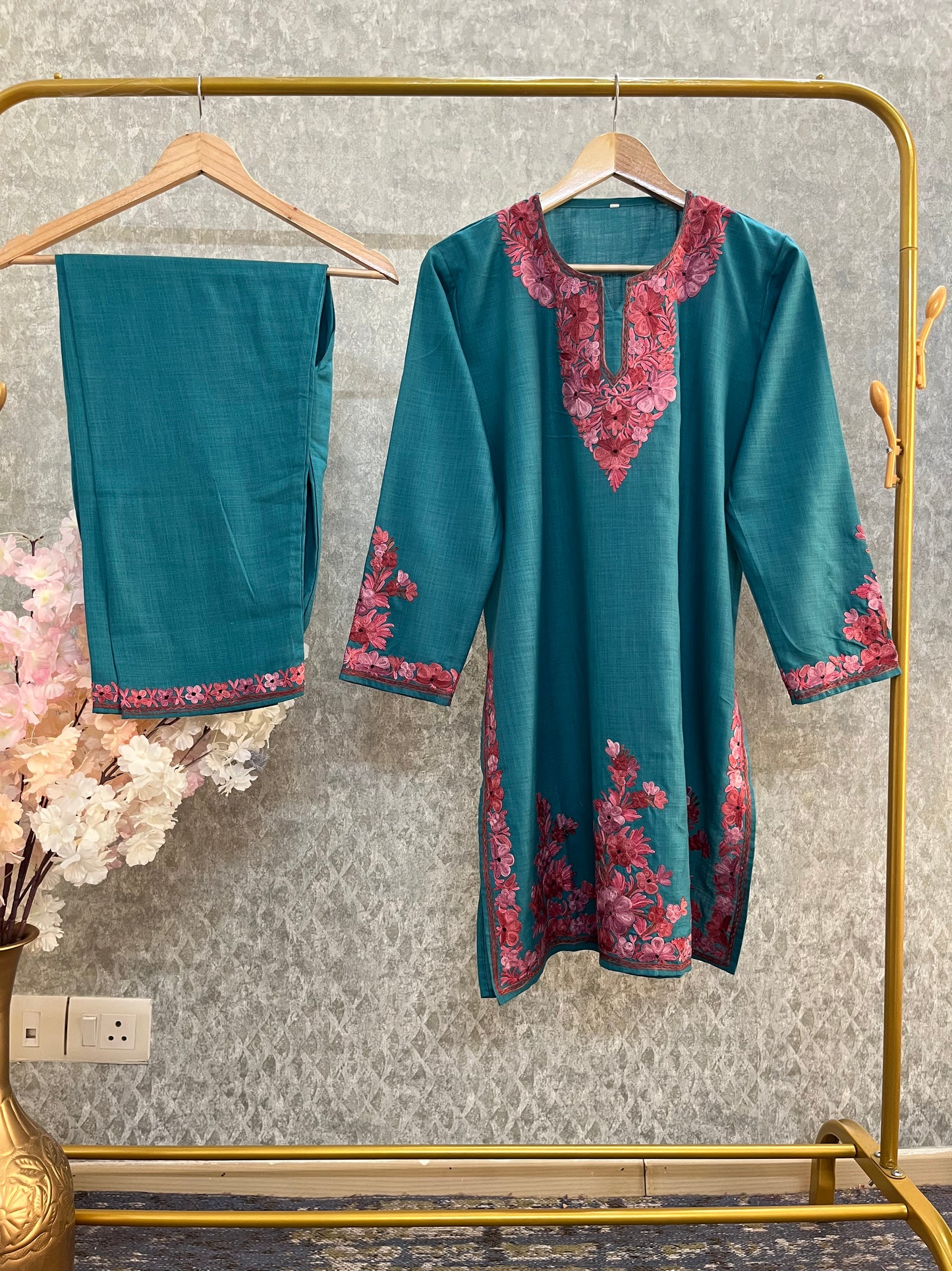 Teal Green Cotton Stitched Co-ord Set (40)
