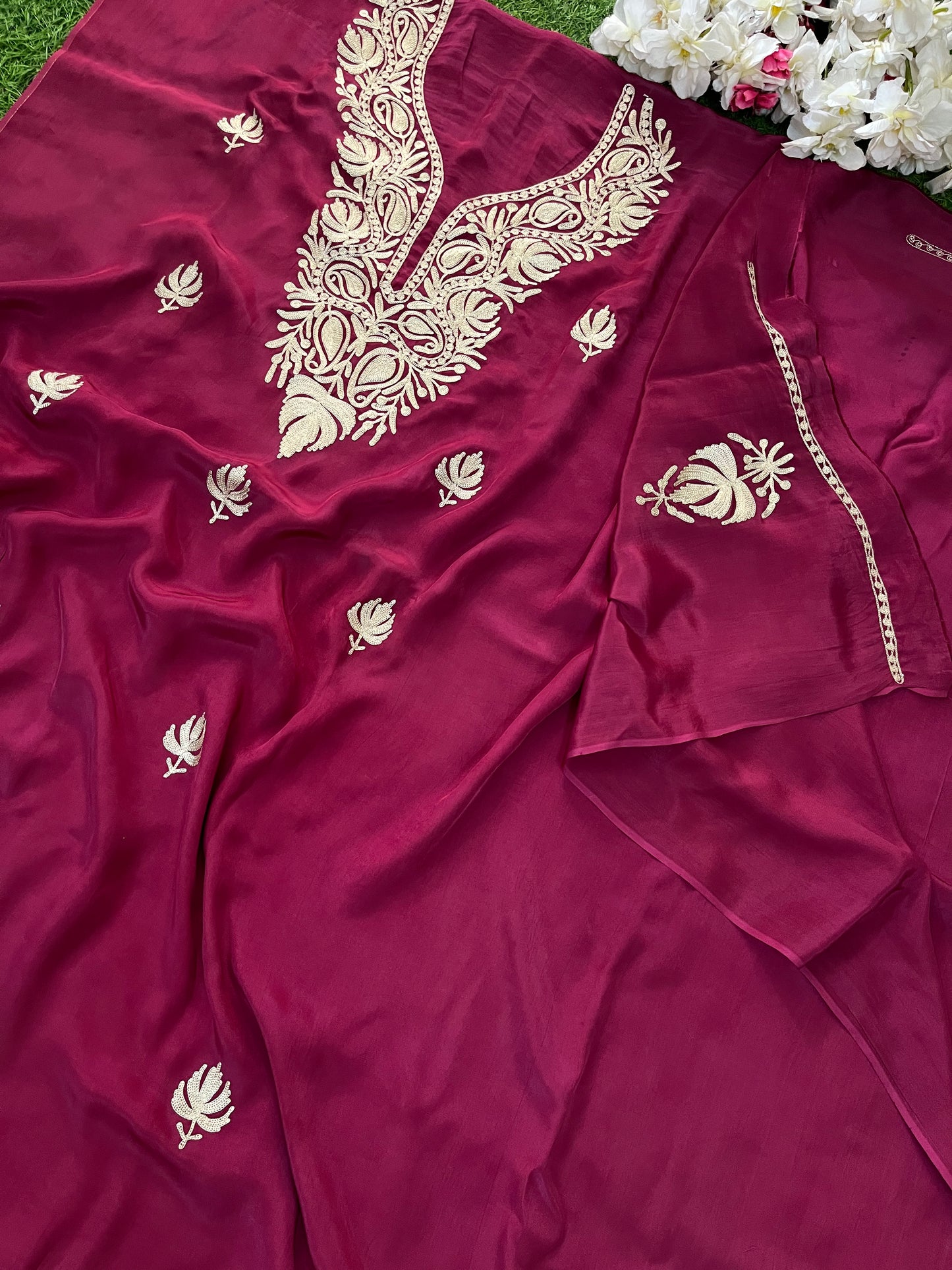 ‘Kalaa’ Burgundy Crape Kashmiri Suit