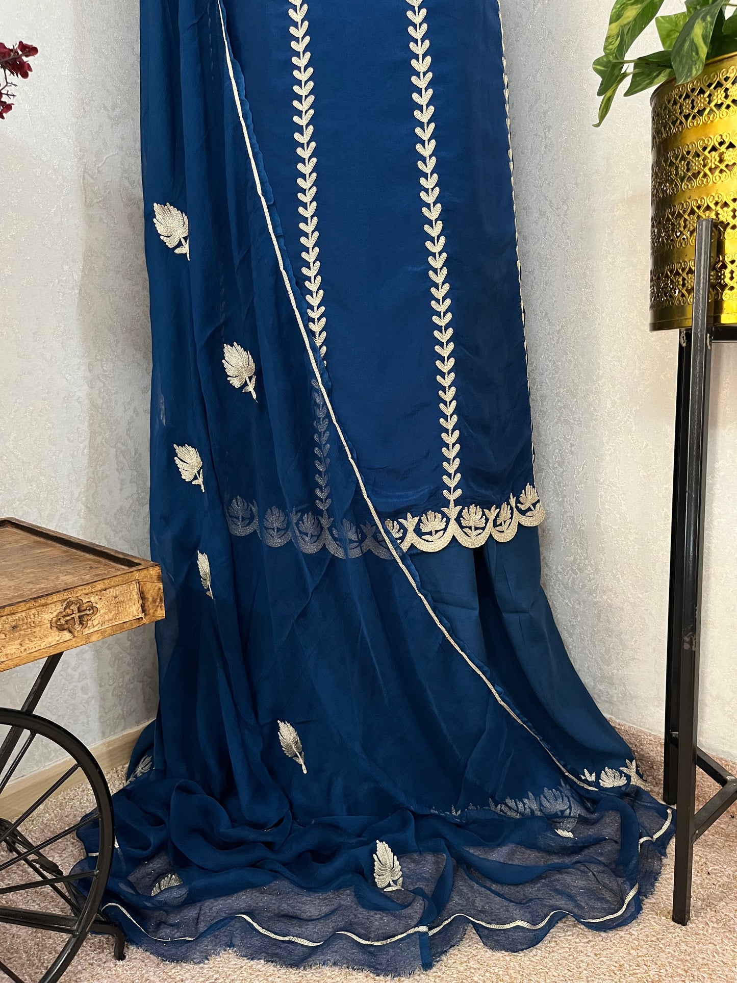 Sanam’ Royal Blue Silk Tilla Embroidered Suit material