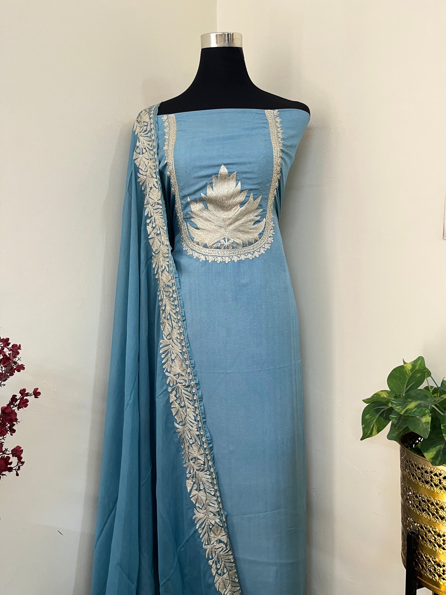 Sanam’  Pastel Blue Tilla Embroidered Suit material