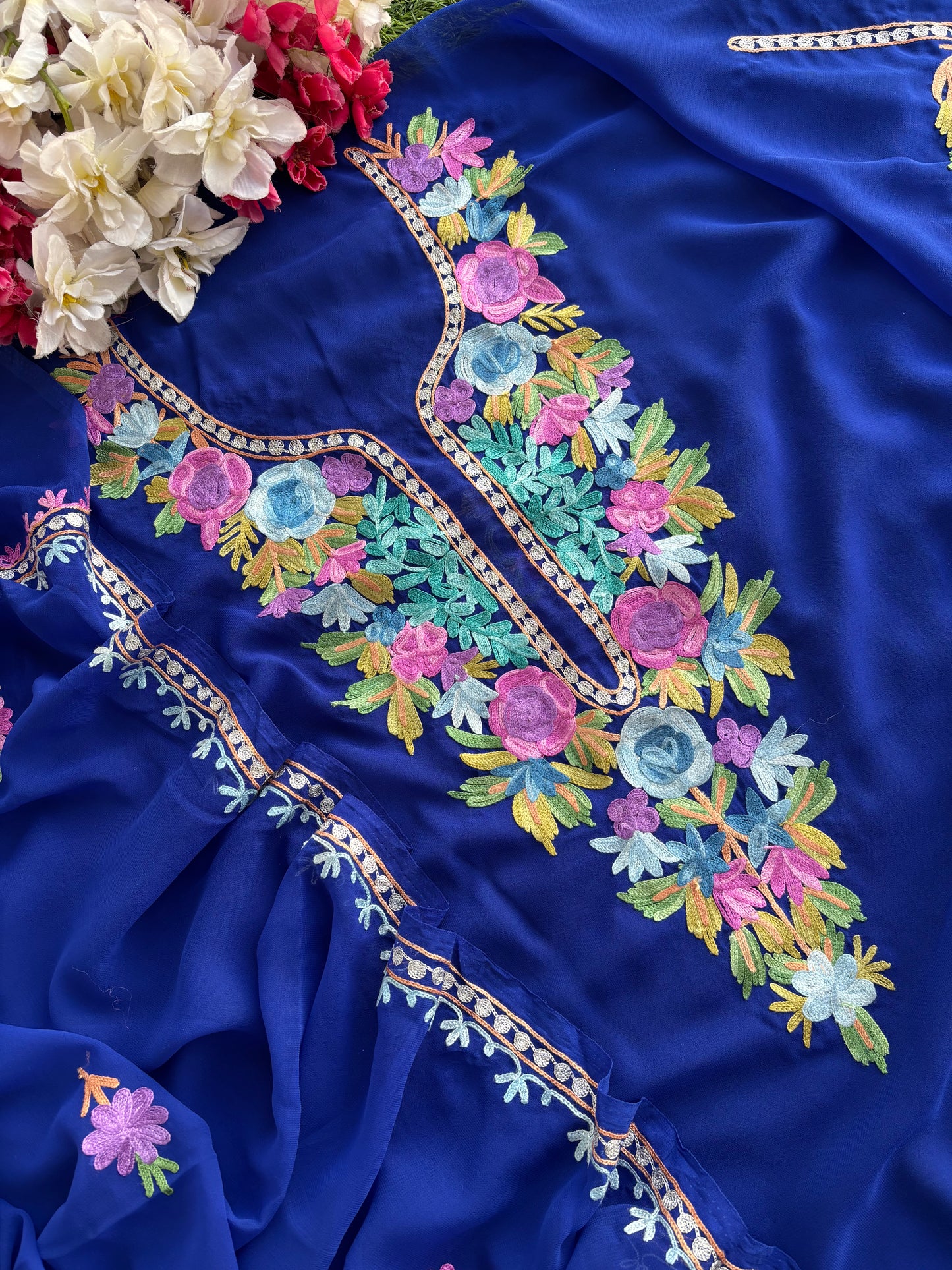 Electric Blue Georgette Kashmiri Suit