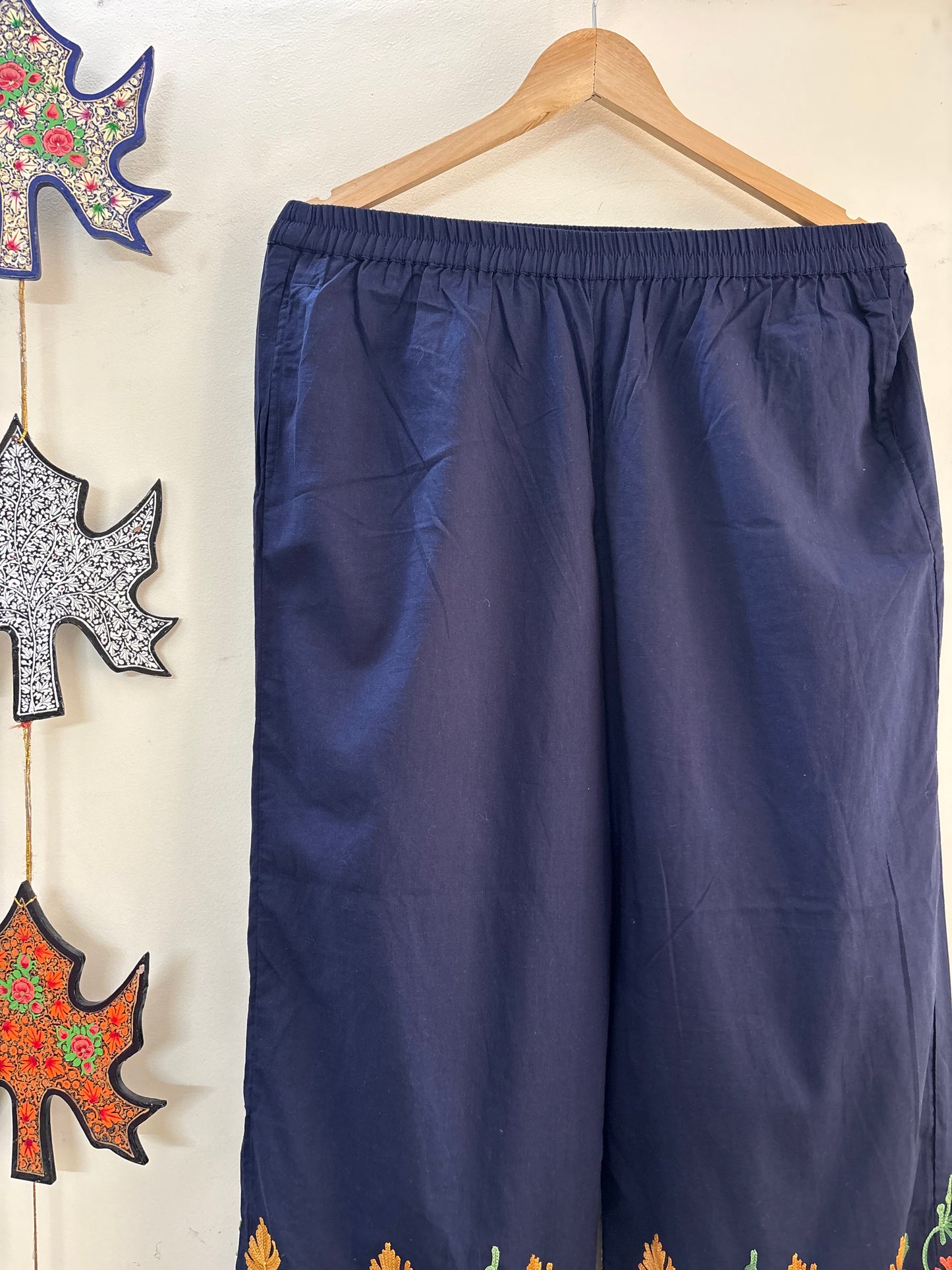 Women Navy Blue Hem Design Straight Aari Embroidered Palazzos ‘S’