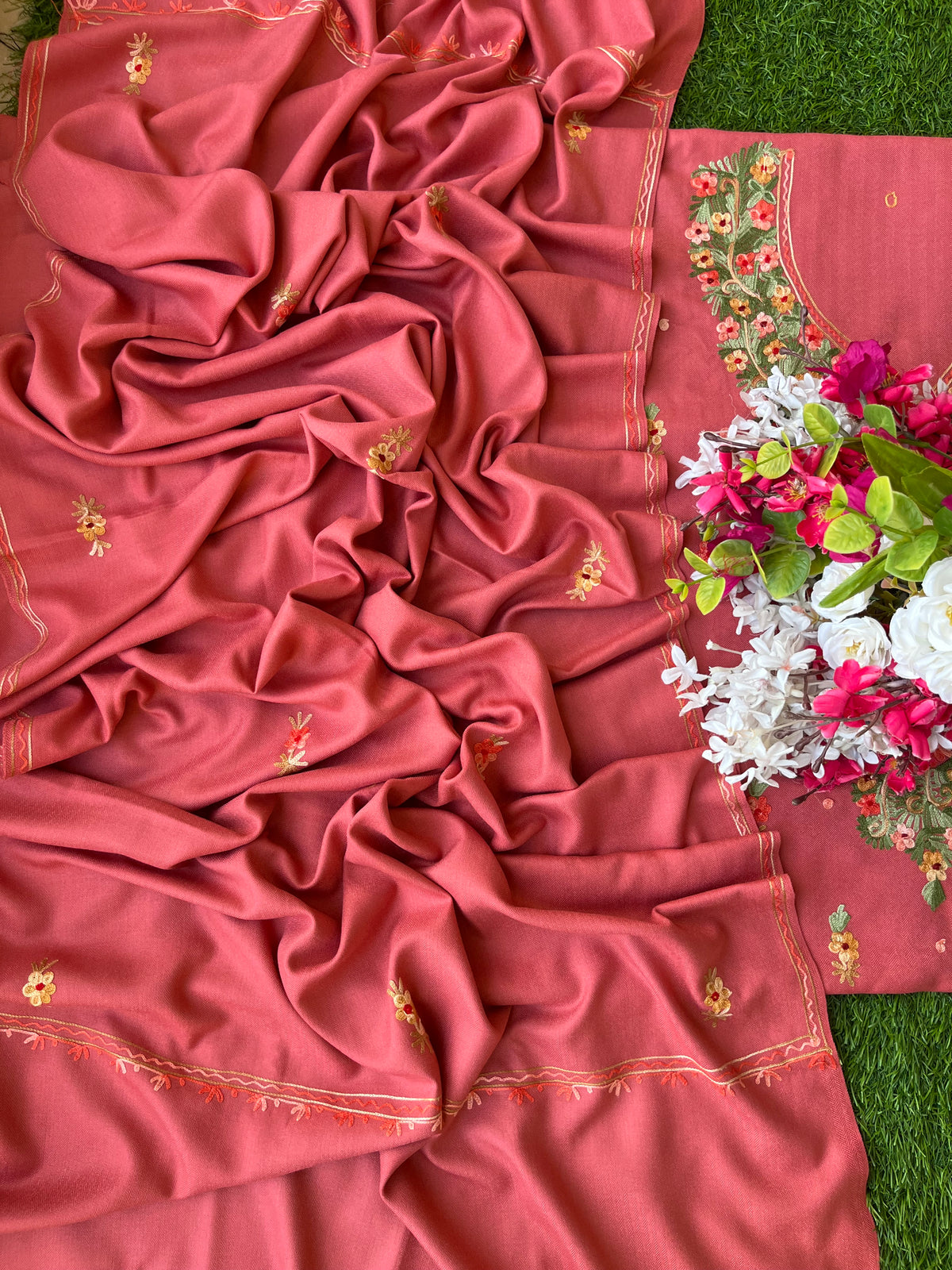 Pink Woollen Aari Embroidered 3pc suit