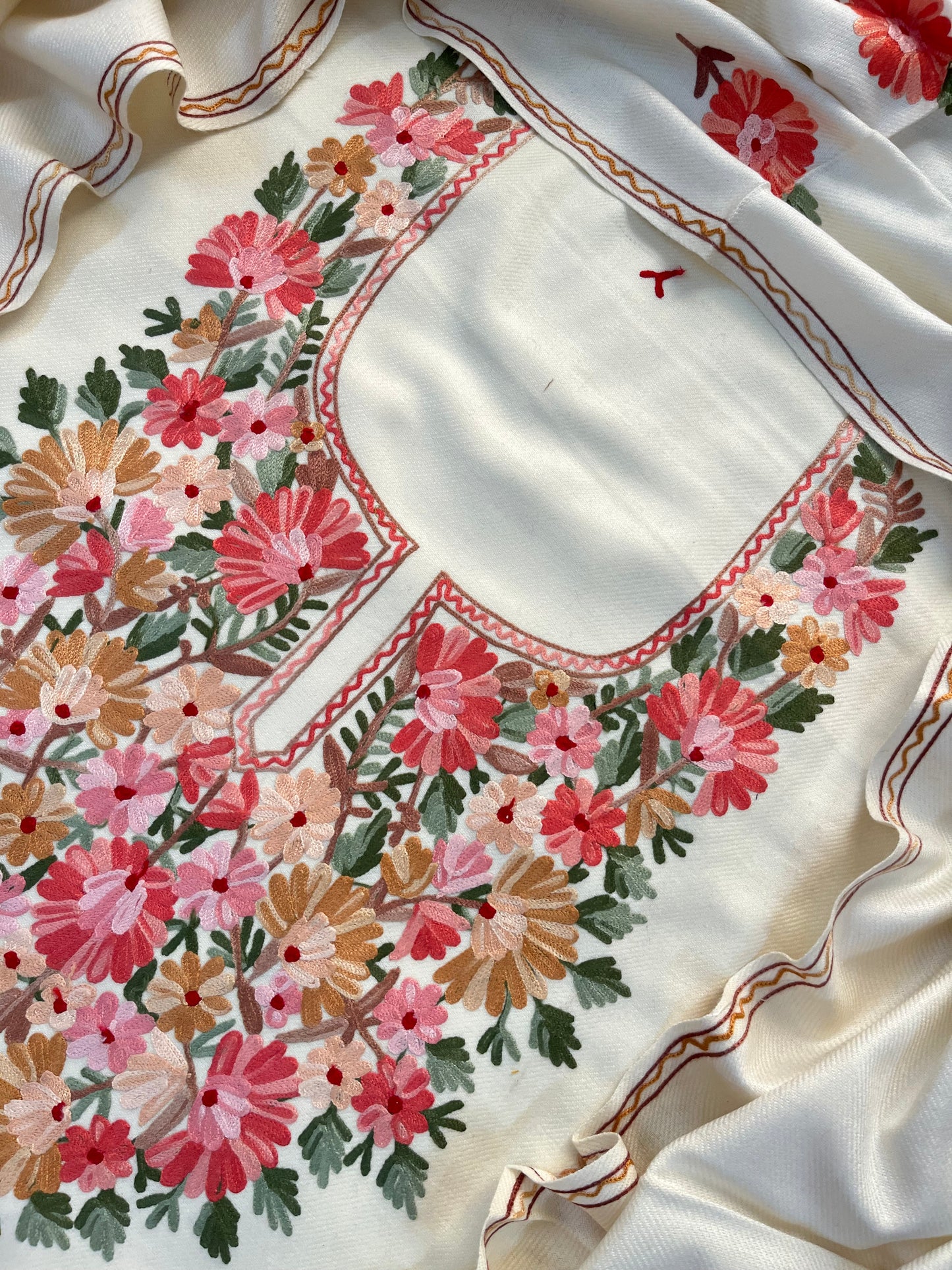 Off White Woollen Aari Embroidered 3pc suit