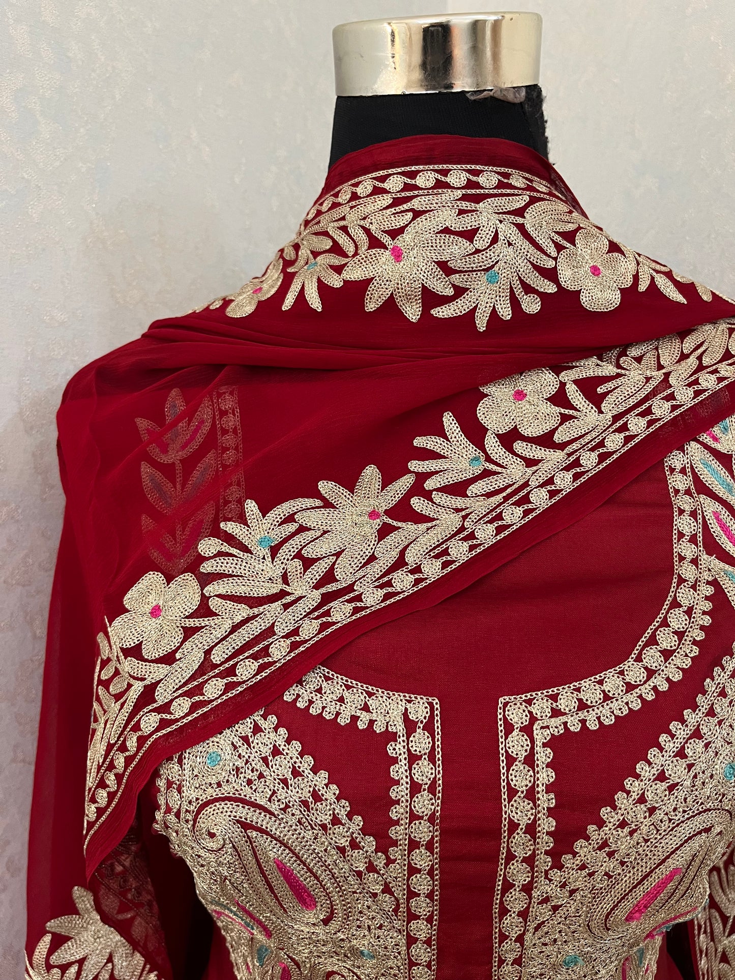 Maroon Opada Silk Kashmiri Suits