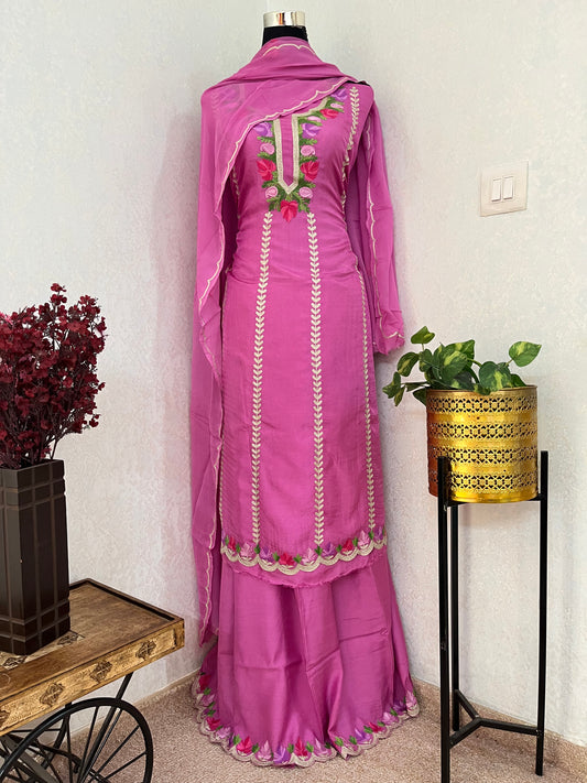 Sanam’ Mauve Silk Aari Embroidered Suit material