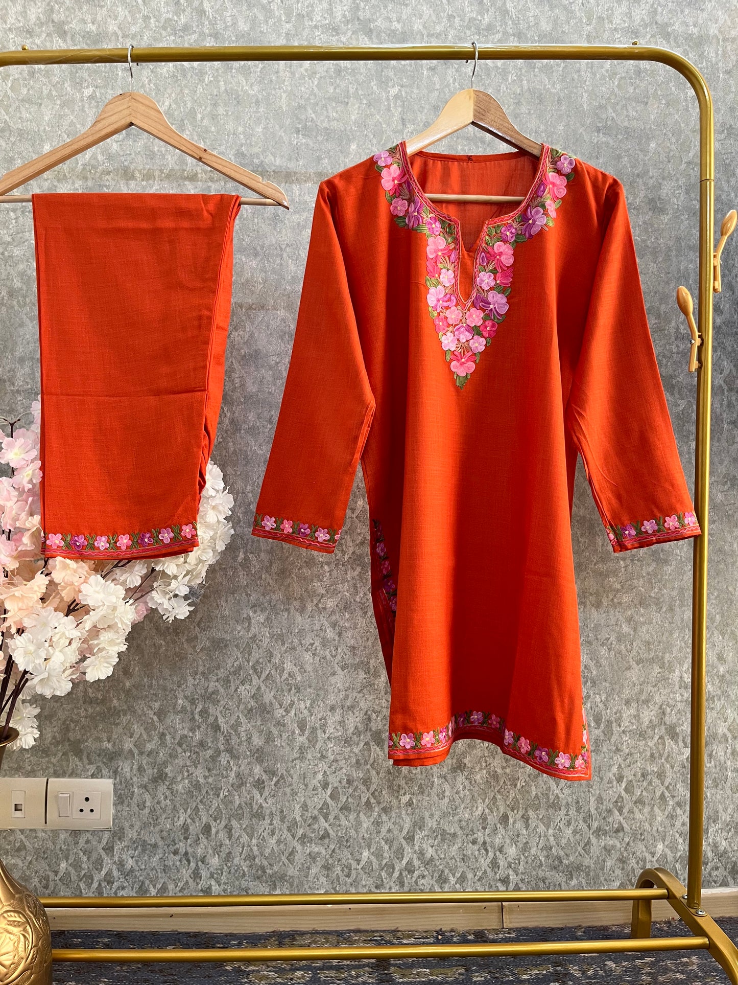 Orange Cotton Stitched Co-ord Set (44)