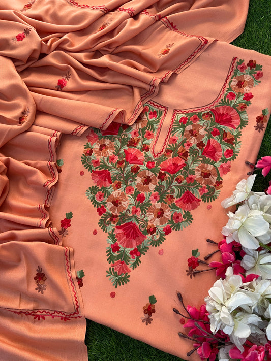 Rose Pink Woollen Aari Embroidered 3pc suit