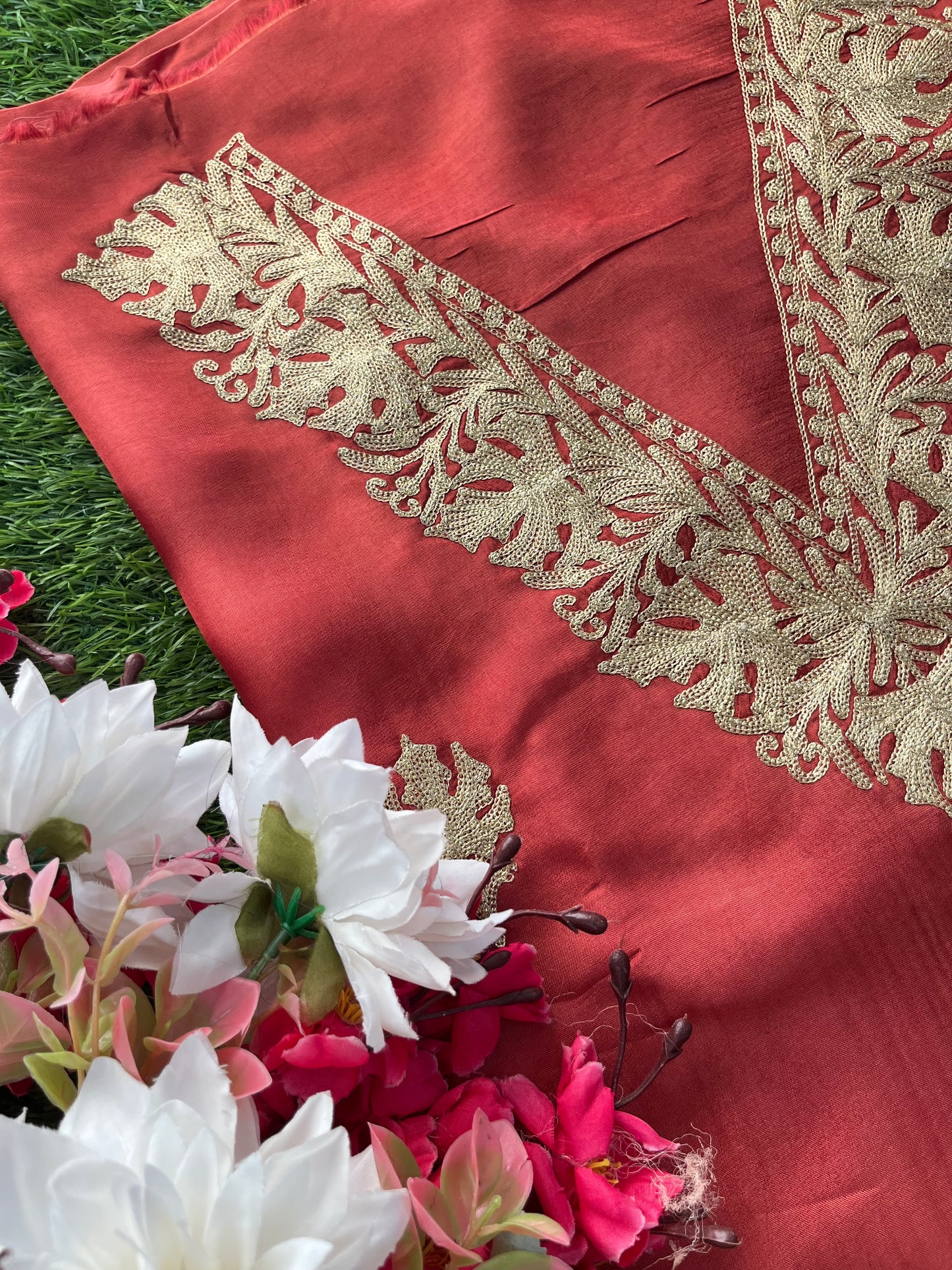Blush Red Silk Tilla Kashmiri Suit