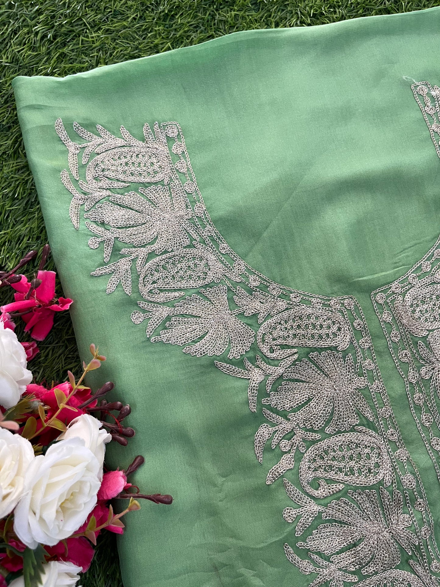Pestel Green Silk Tilla Kashmiri Suit