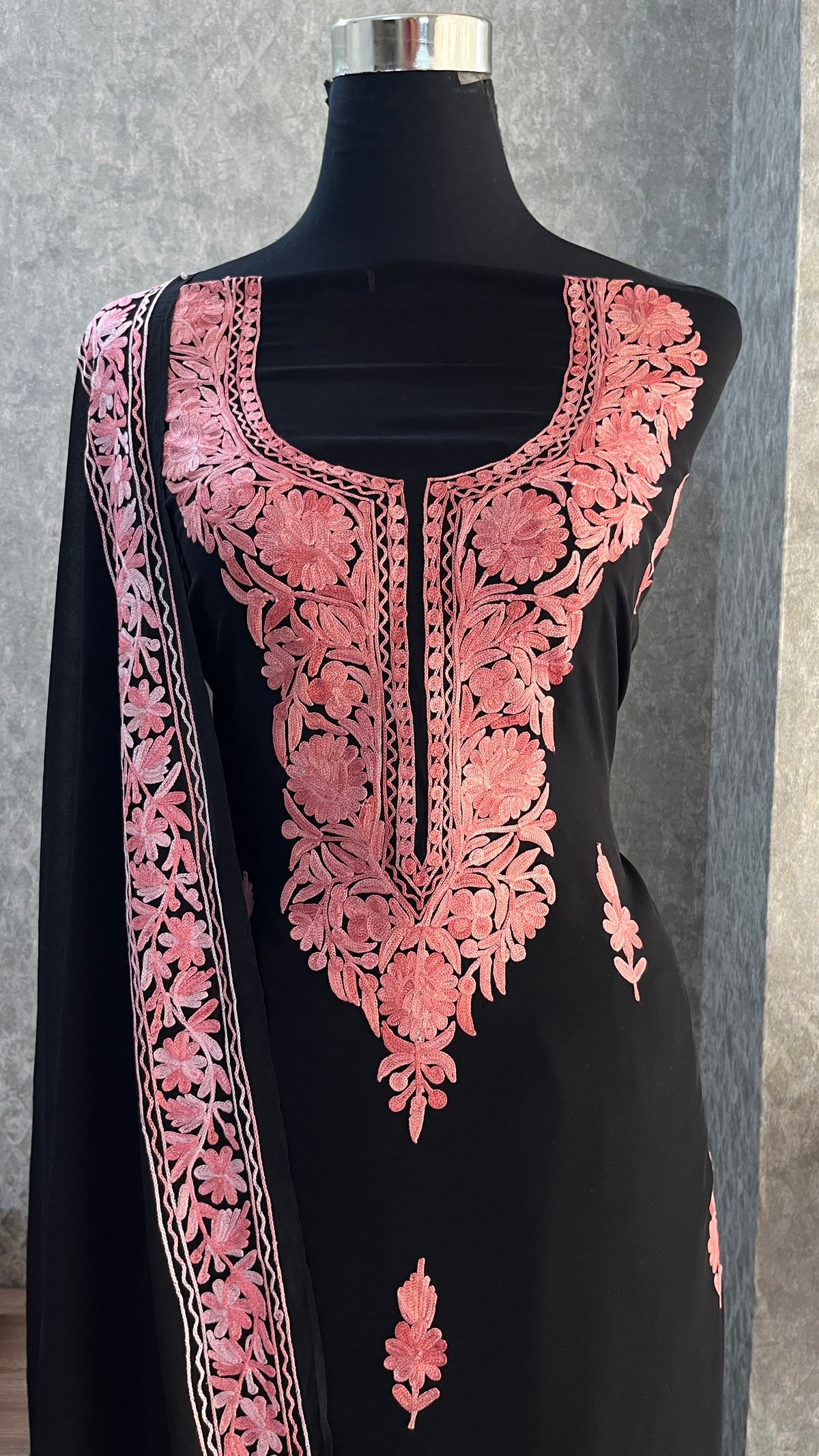 Georgette Black 3 Pc Kashmiri Suit