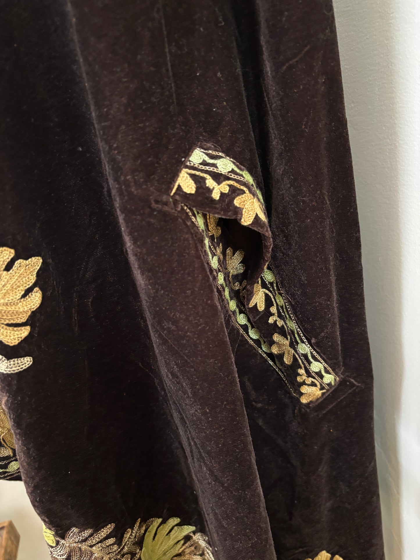 Brown Aari Embroidered Velvet Cape