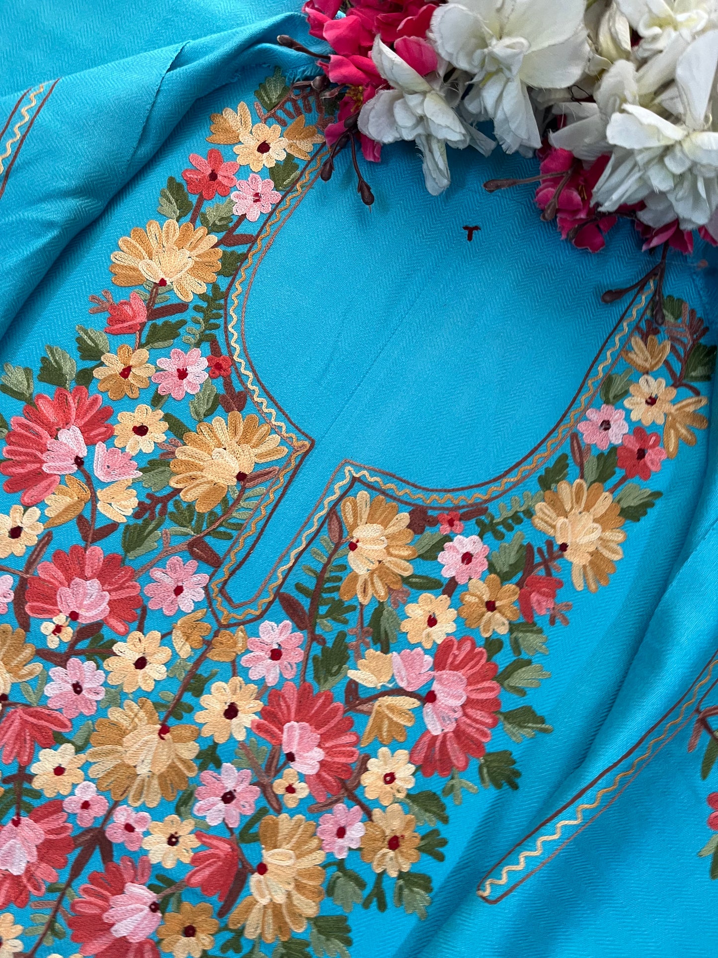 Sky Blue Woollen Aari Embroidered 2pc suit 5mtr