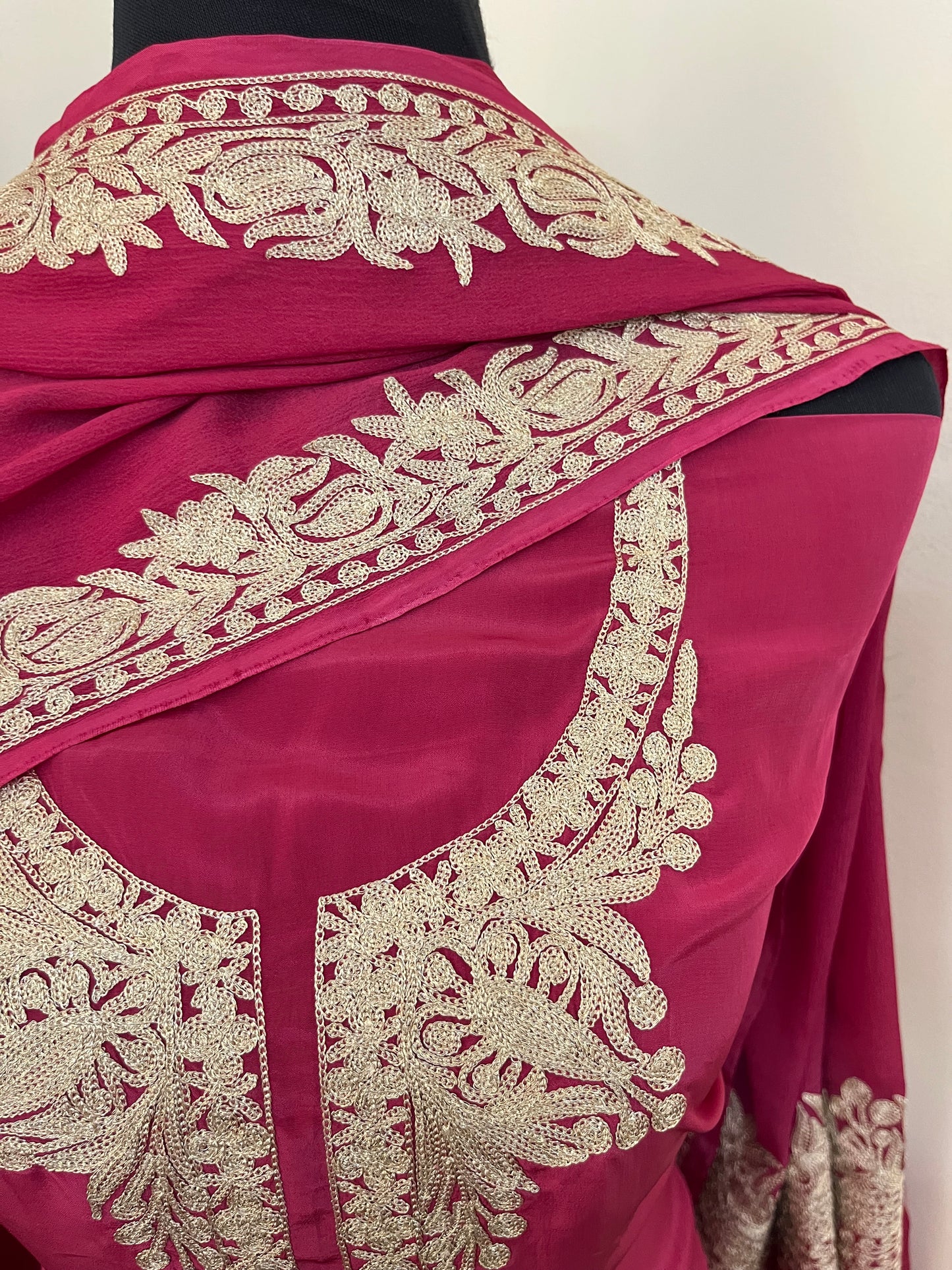 Fuchsia Pink Crape Kashmiri Suit