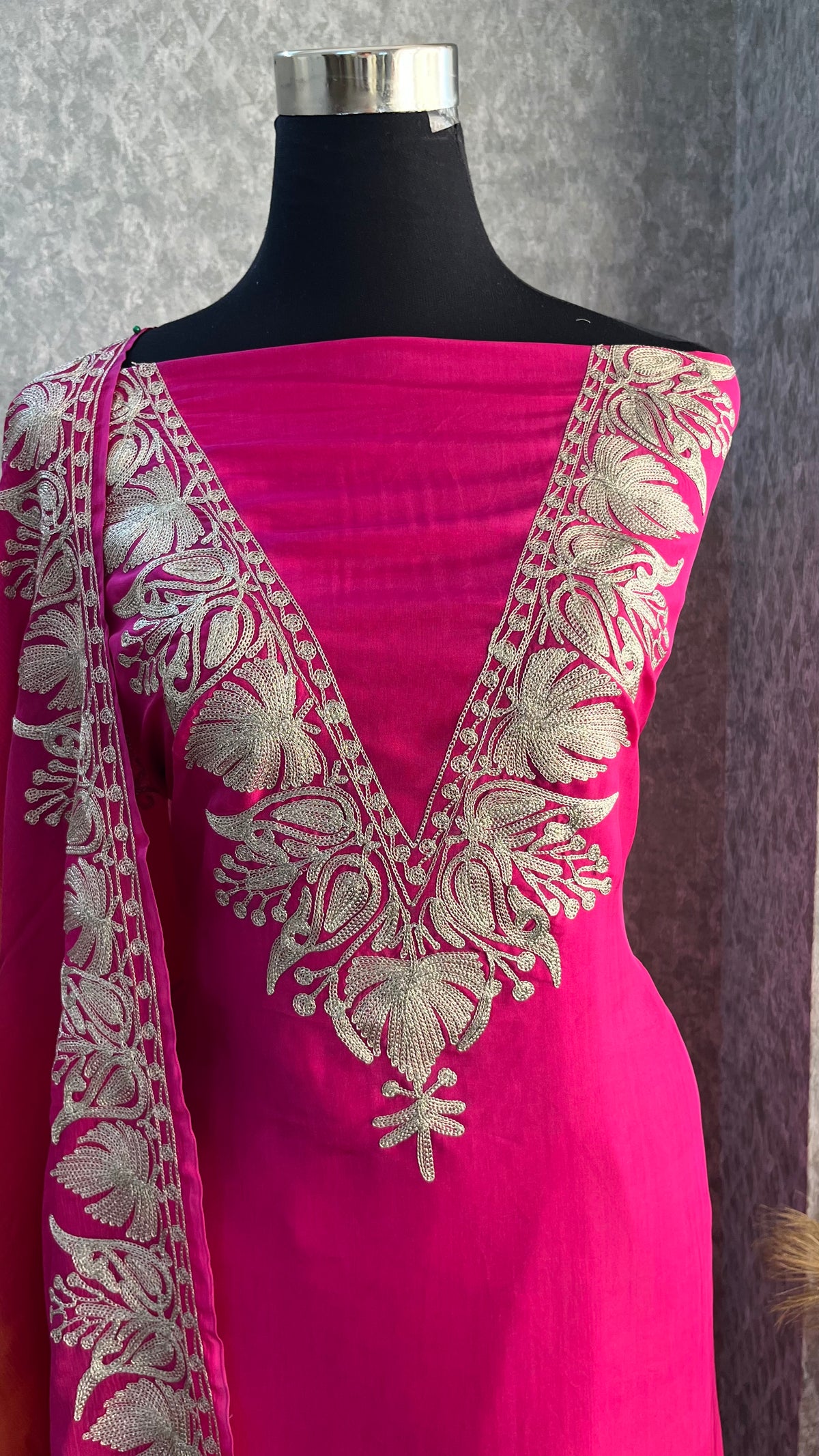 Hot pink Sanam Silk Kashmiri Suit