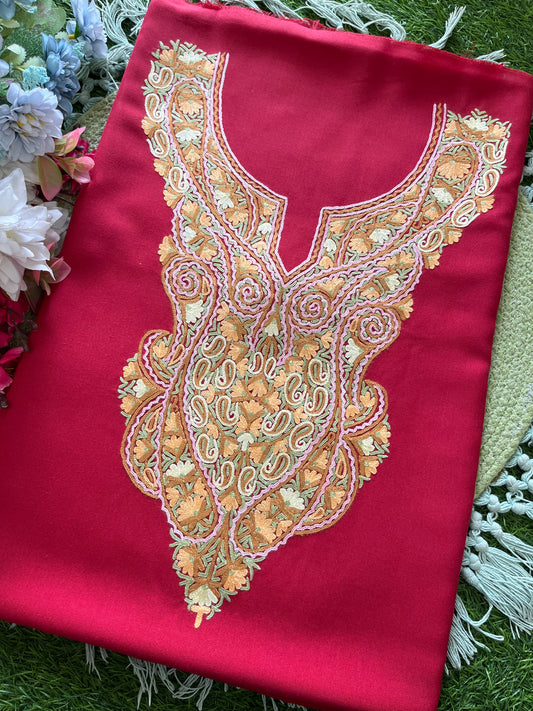 Red Cotton Two Piece Suit (Hand Embroidered)