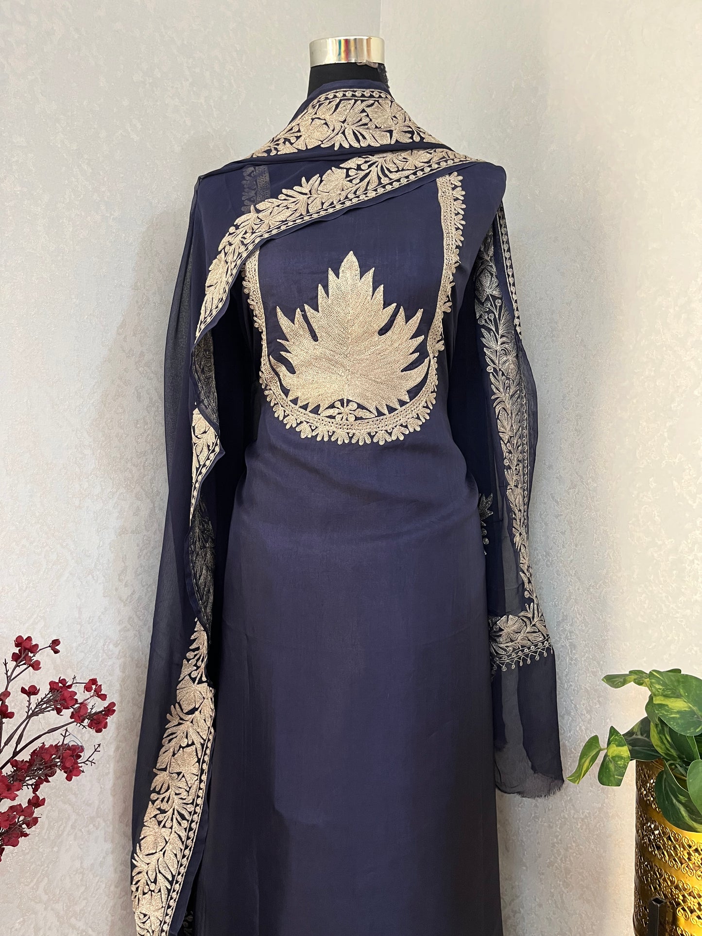Navy Blue Sanam’ Tilla Kashmiri Silk Suit