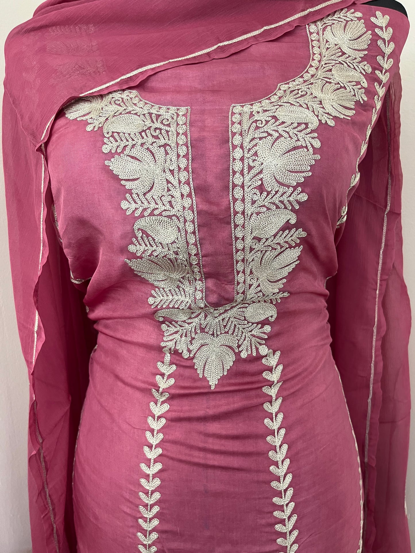 Sanam’ Onion Pink Tilla Embroidered Suit material