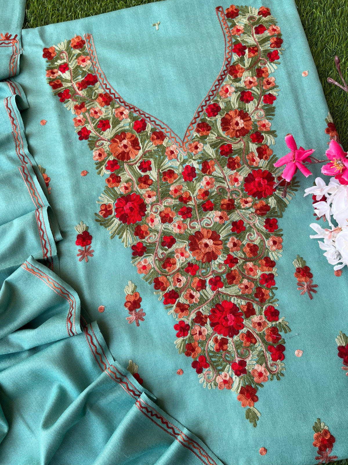 Blue Woollen Aari Embroidered 3pc suit