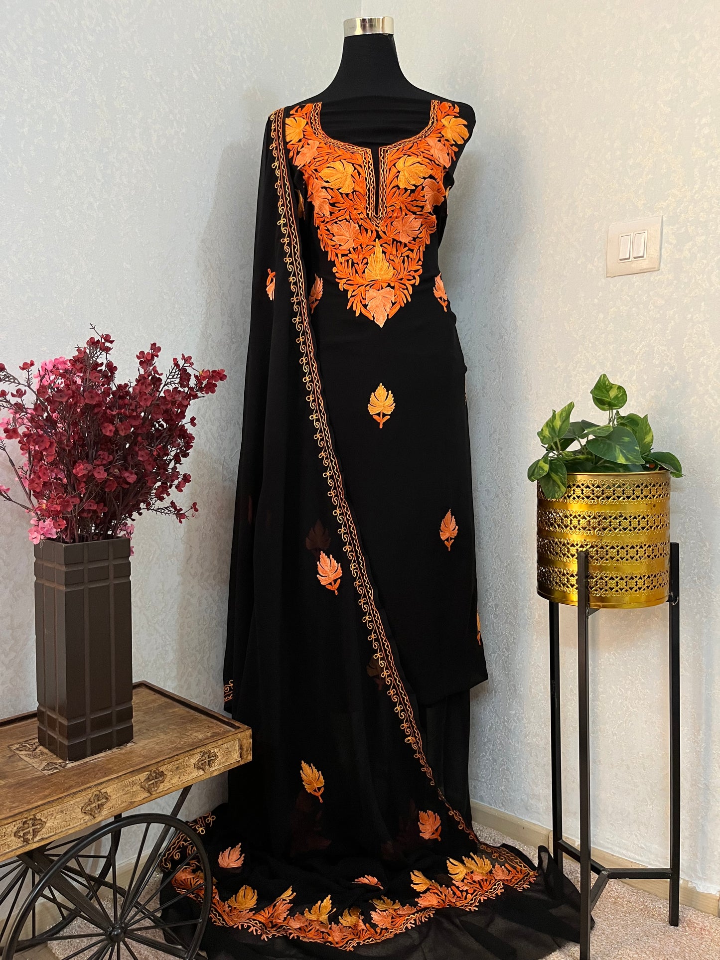 Georgette Black 3 Pc Aari Embroidered Suit Set