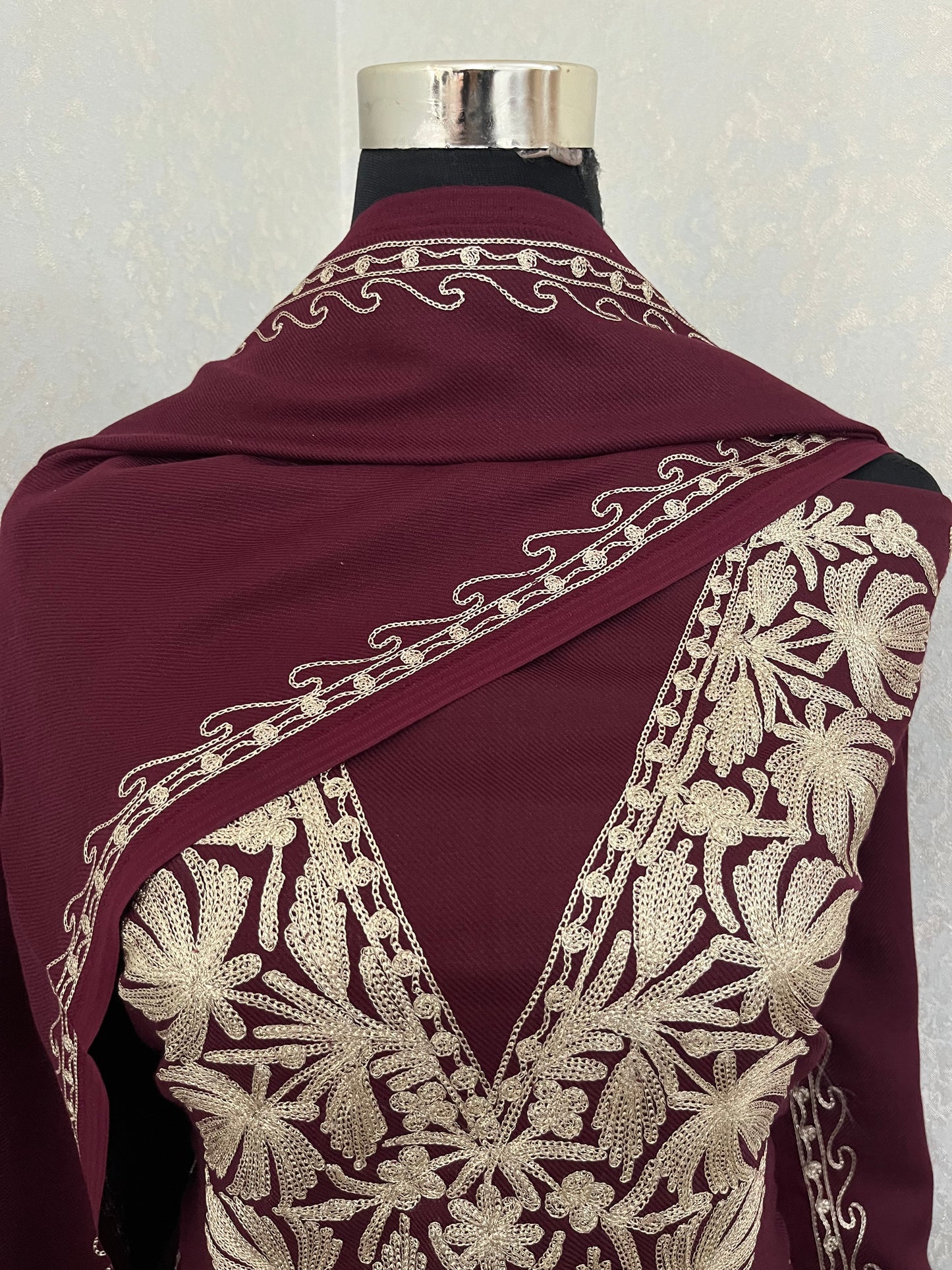 Wine Tilla Embroidered 3pc Suit Stole