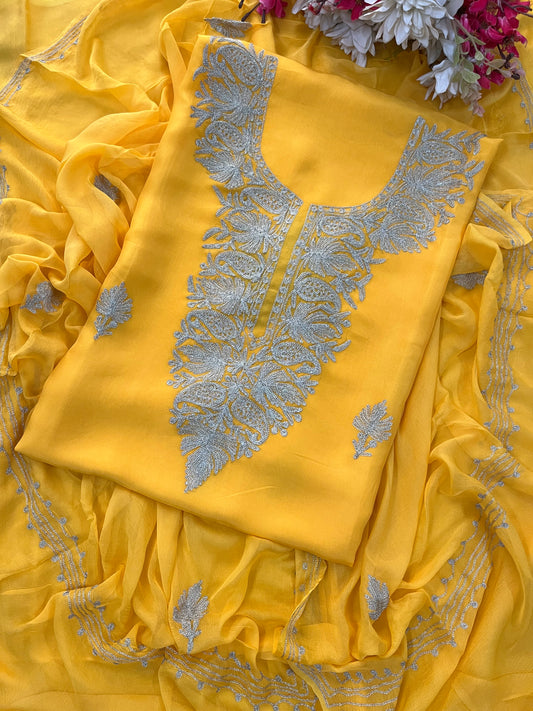 Yellow Silk Tilla Kashmiri Suit