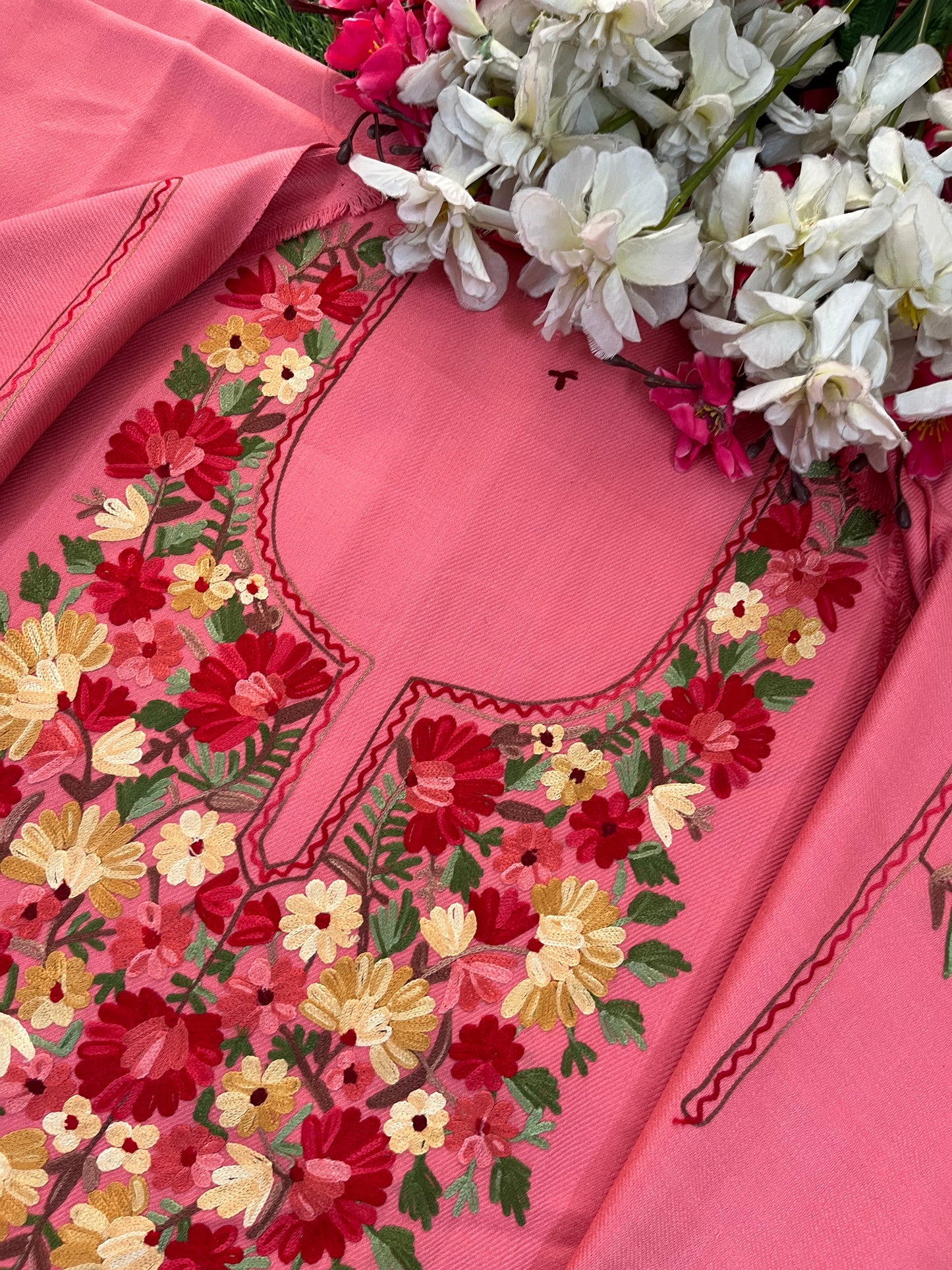 Pink Woollen Aari Embroidered 2pc suit 5mtr