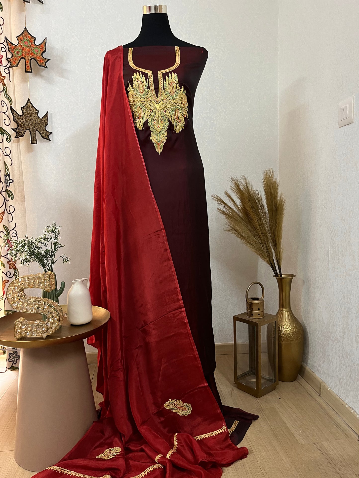 Maroon Silk Puff Tilla Embroidered Suit