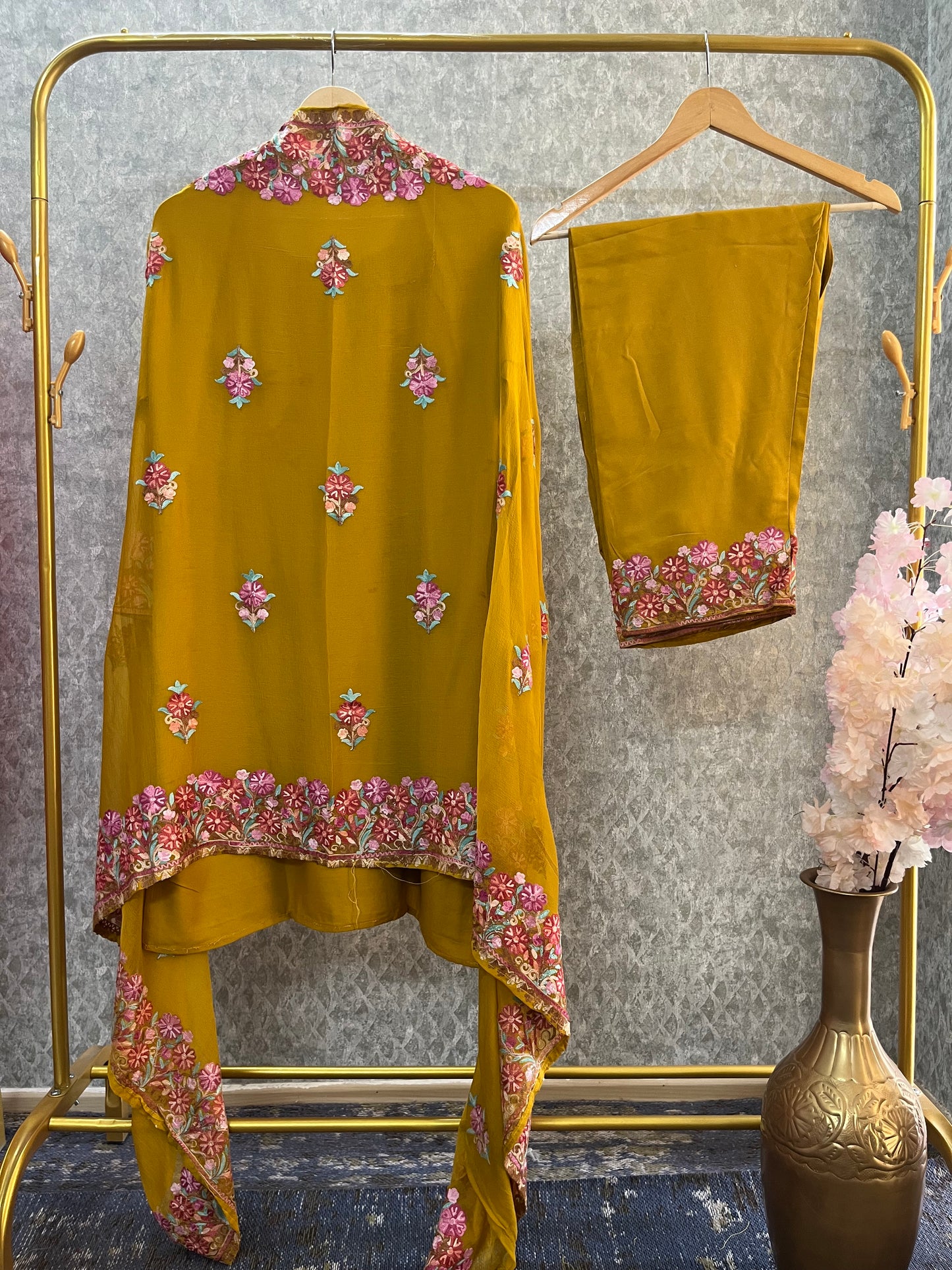 Gold Cotton Stitched Co-ord Set with dupatta (42)