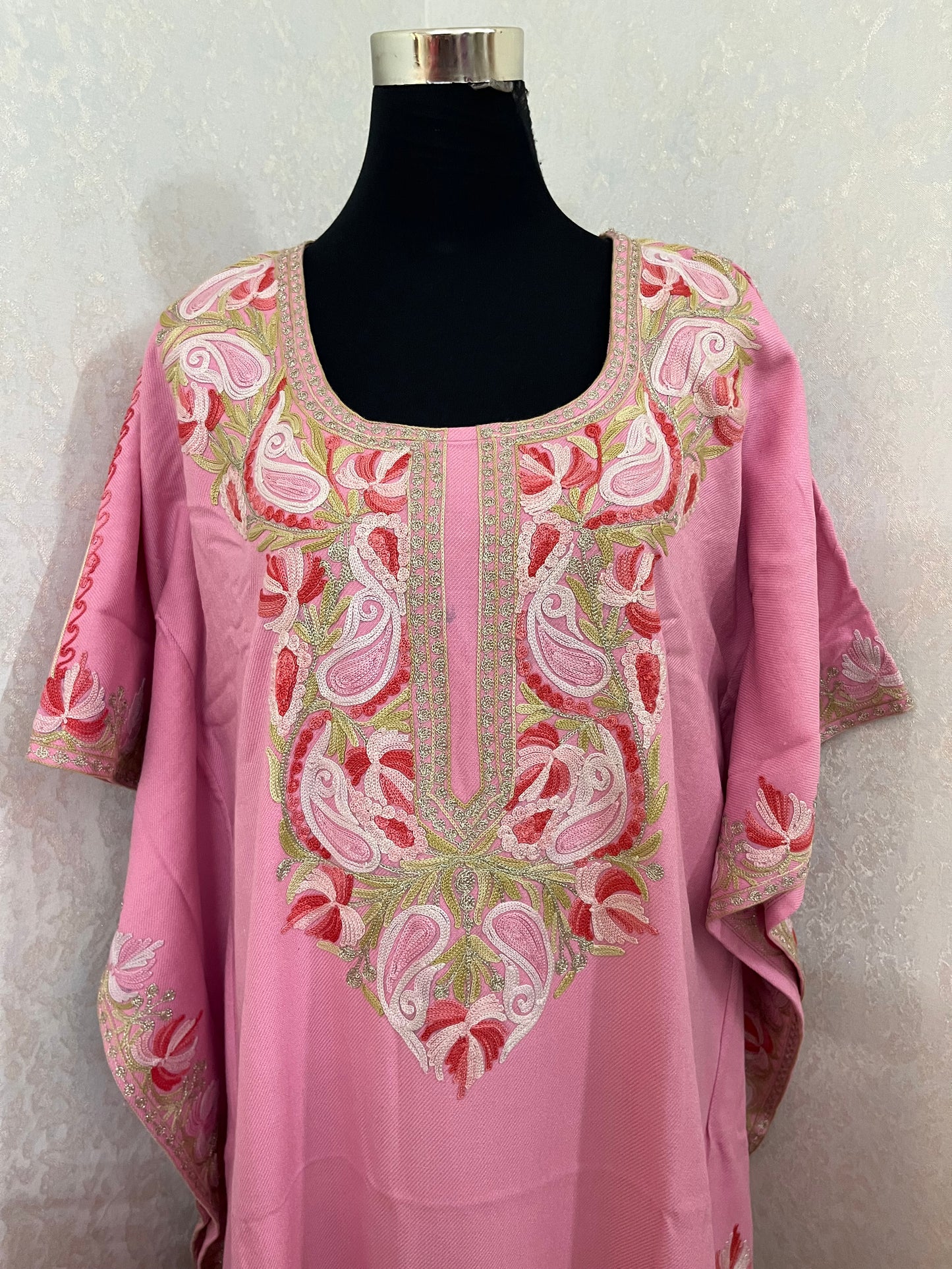 Pink Woollen Kashmiri Kaftan Set