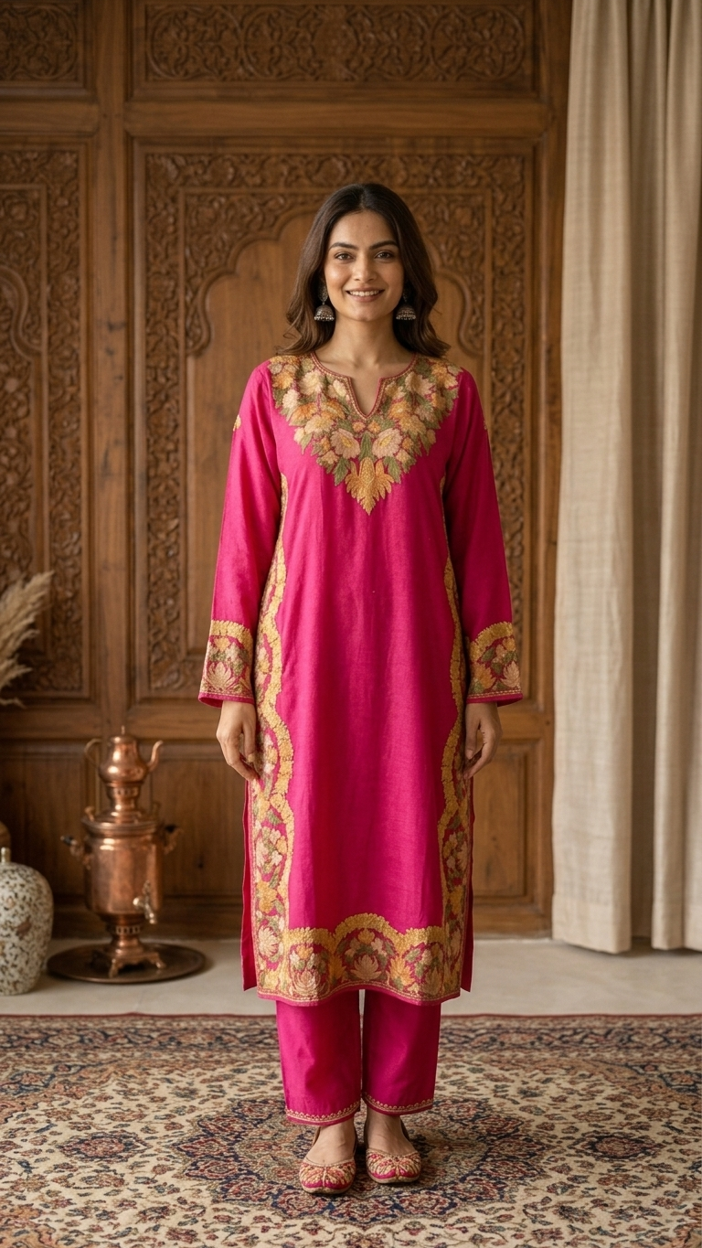 Hot Pink Stitched Crape Pheran Set with dupatta (44)
