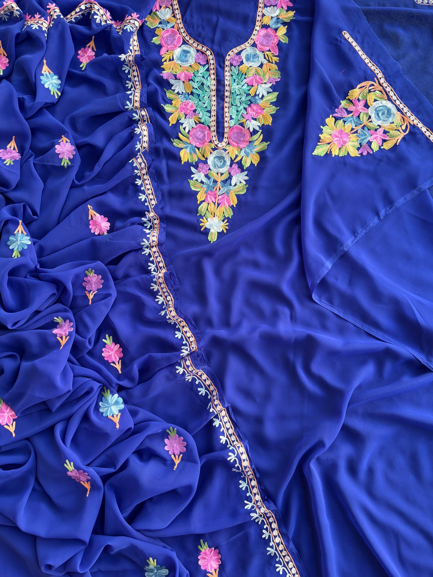 Electric Blue Georgette Kashmiri Suit