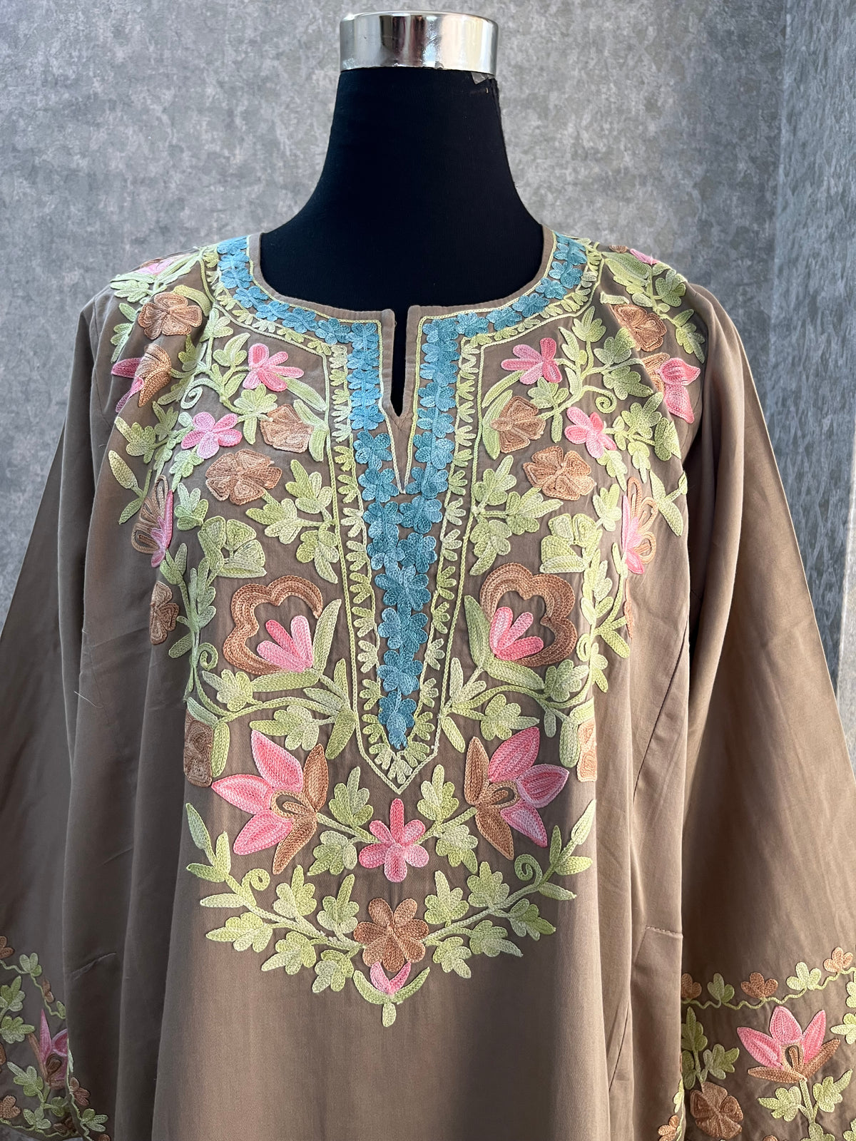 Beige Cotton Front Jaal Pheran Set  Size(44)