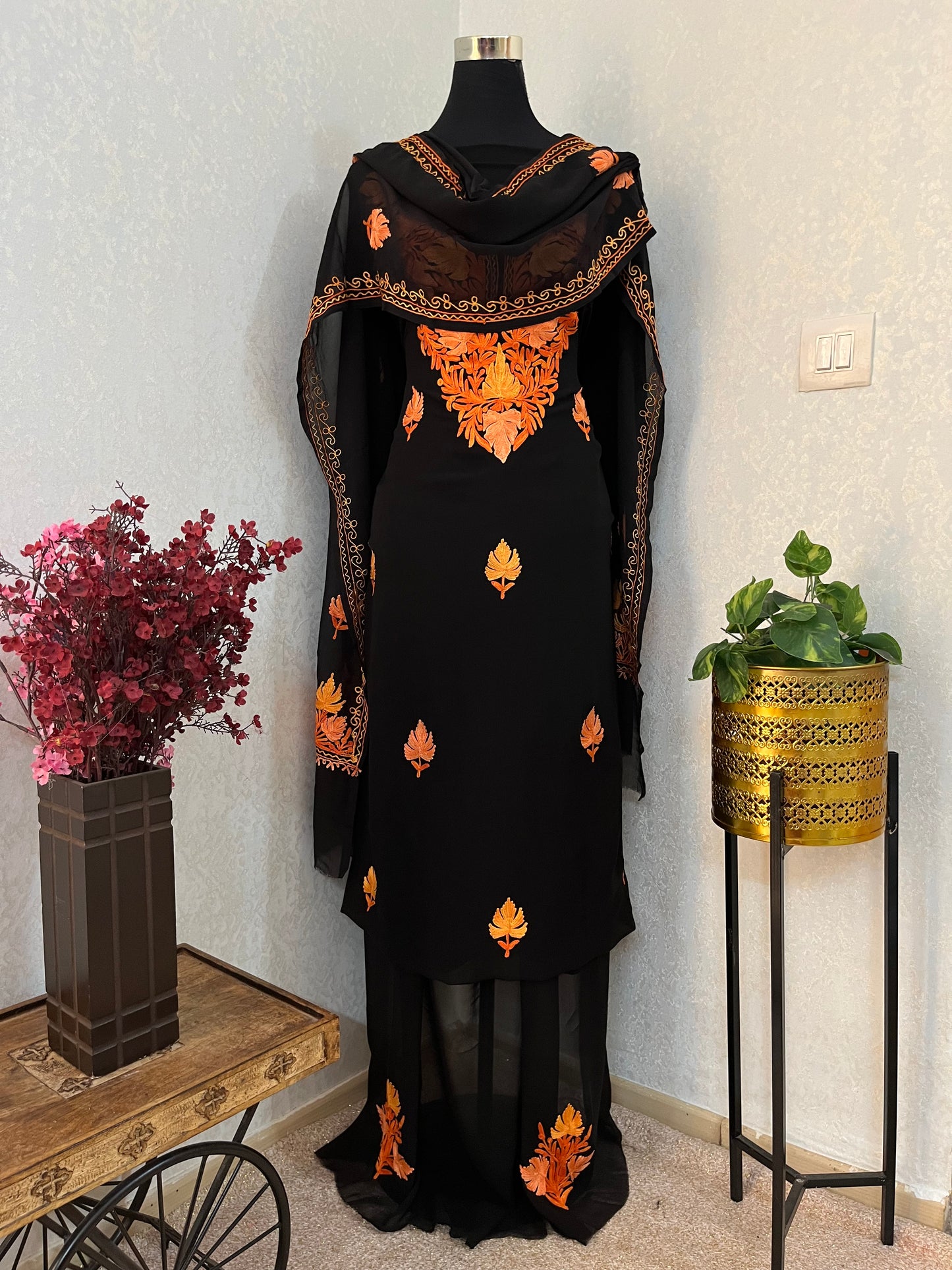 Georgette Black 3 Pc Aari Embroidered Suit Set