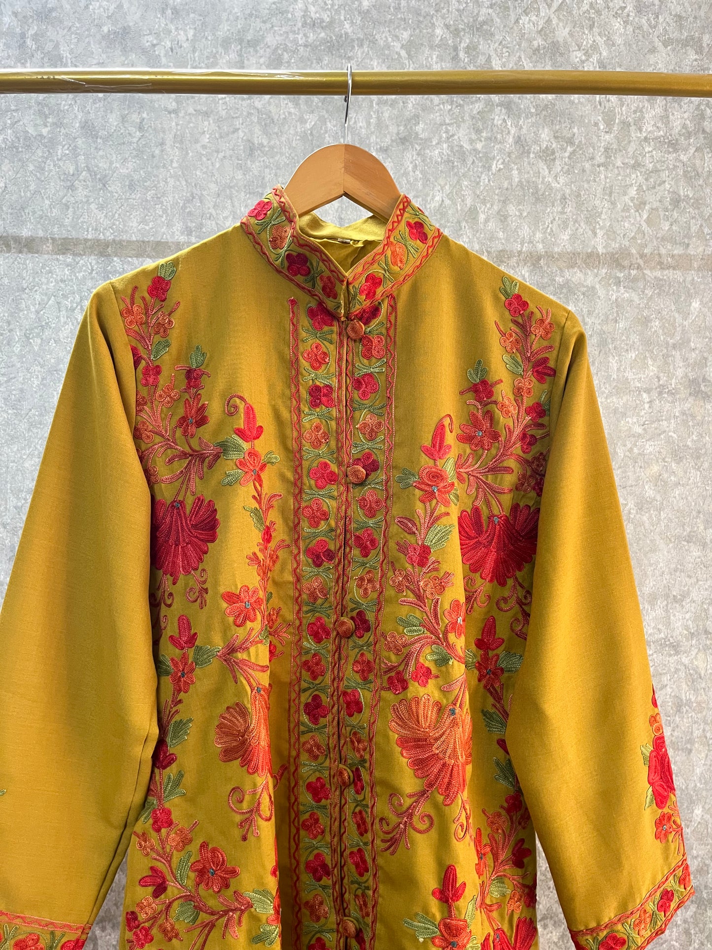 Henna Green Cotton Aari Work Jacket