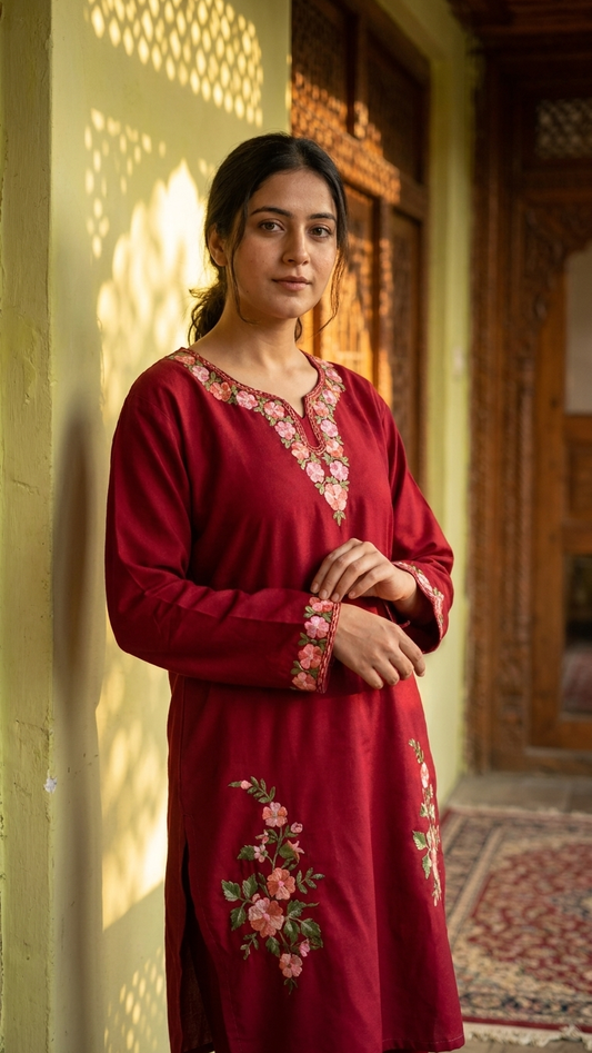 Maroon Cotton Cord Set (Free Size/ XL)