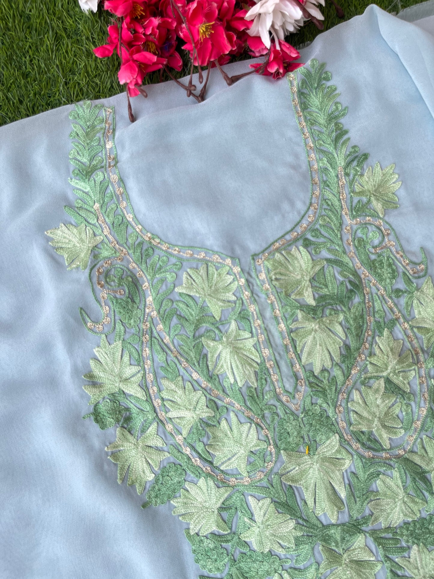 Ice Blue Georgette Kashmiri Kurta Material