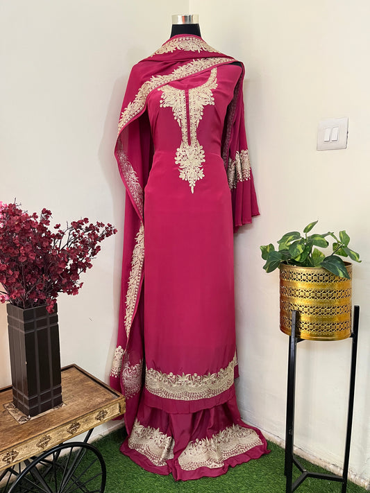Fuchsia Pink Crape Kashmiri Suit