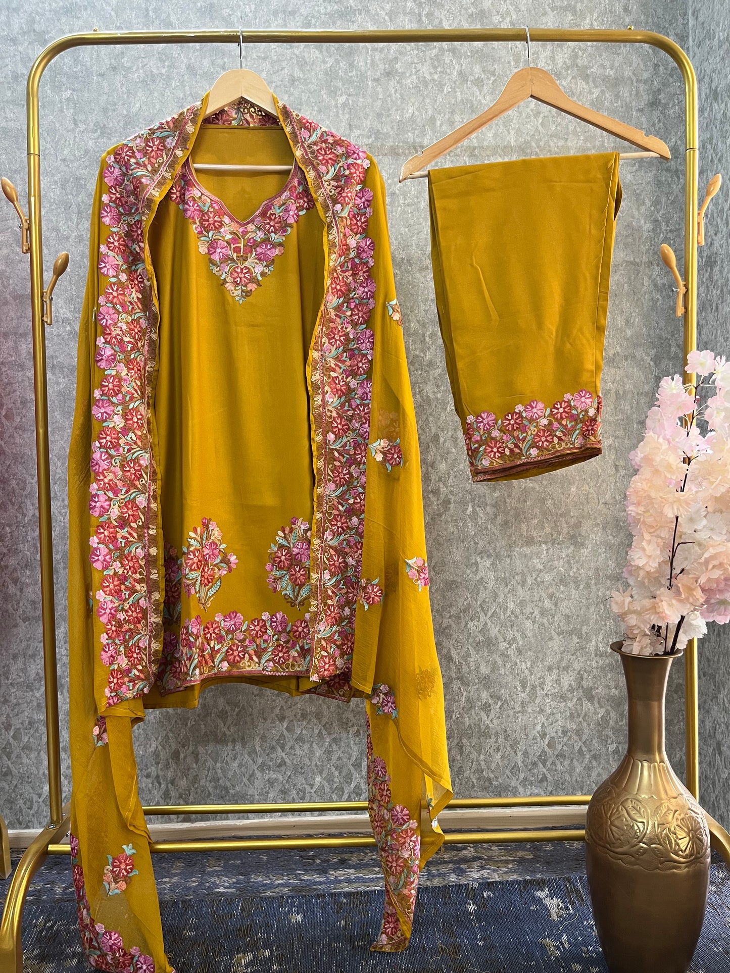 Gold Cotton Stitched Co-ord Set with dupatta (42)