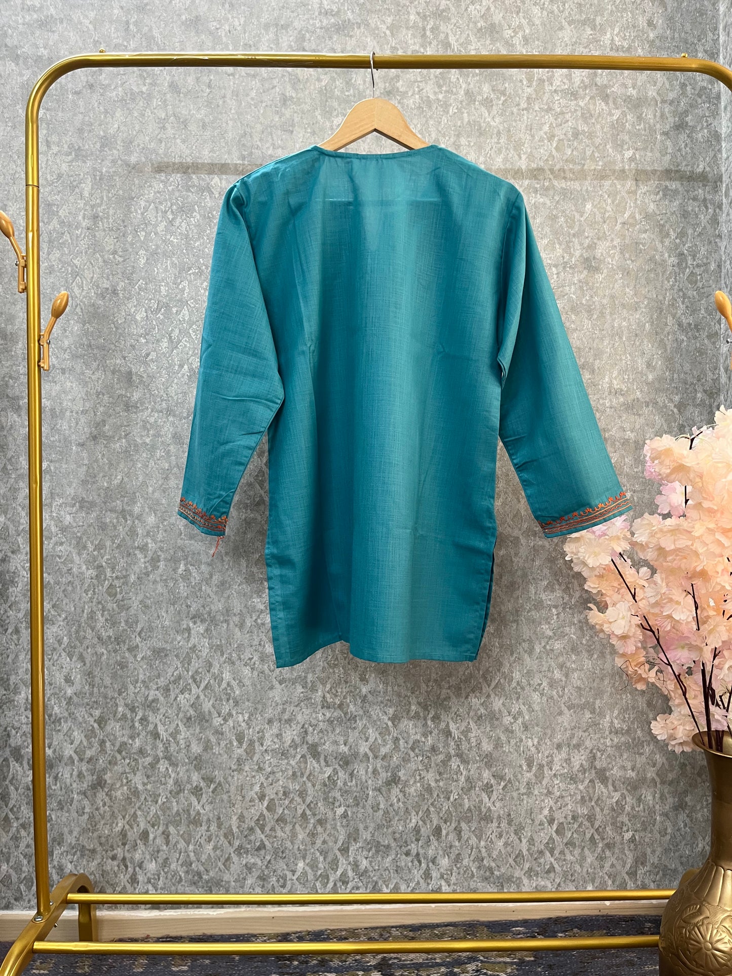 Sky Blue Cotton Aari Work Kurta