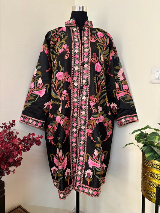 Black Aari  Embroidered Silk Jacket ‘L’