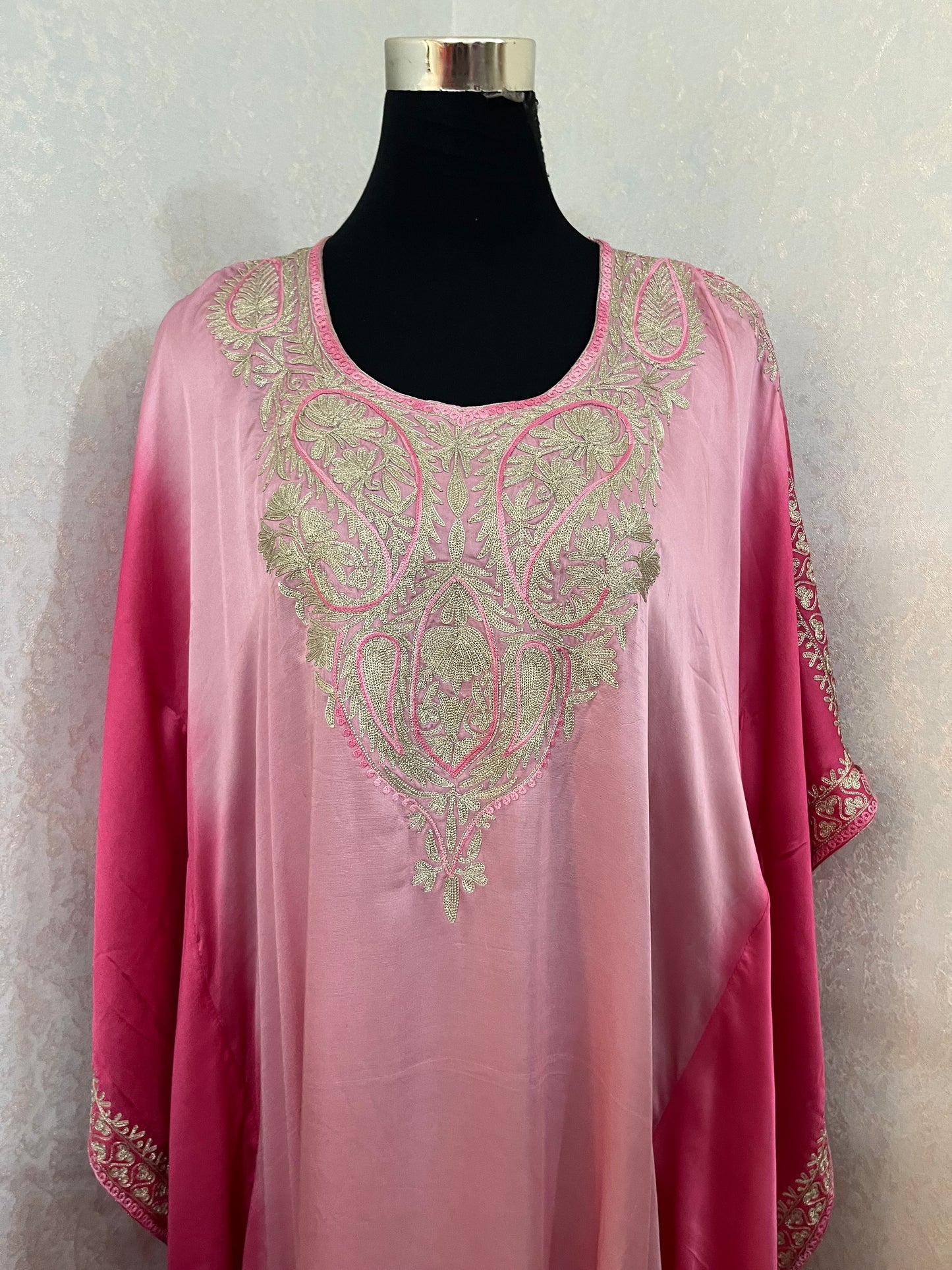 Pink Pure Crape Kashmiri Kaftan